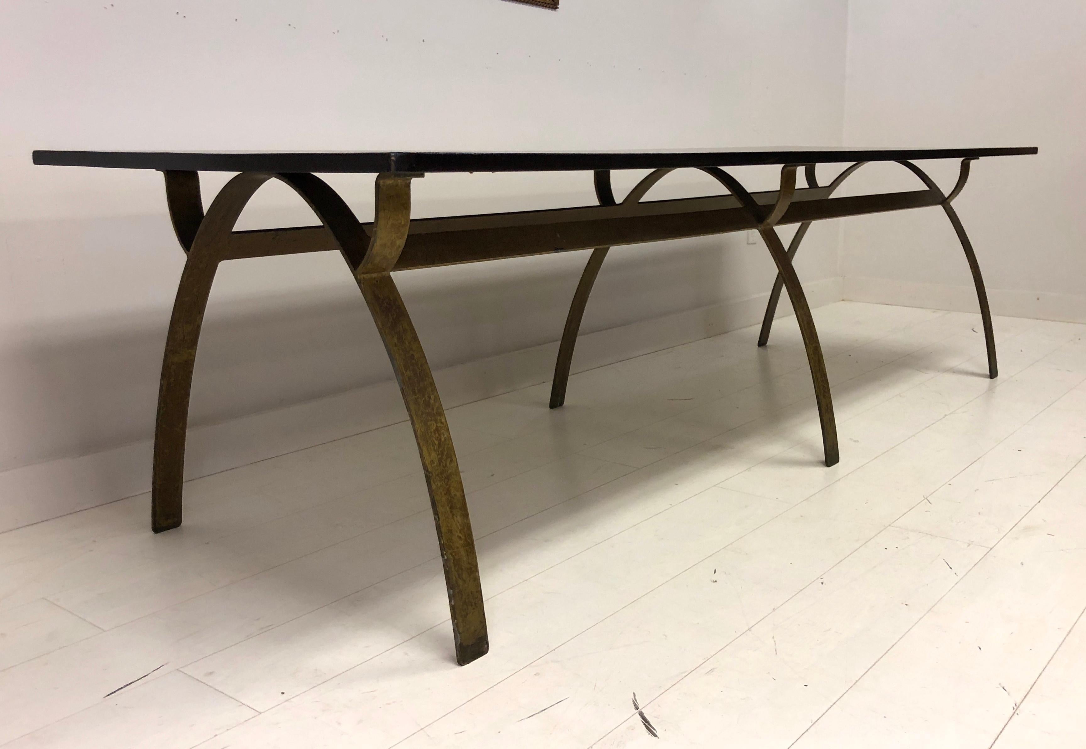 French Renou et  Génisset, Custom Gilt Wrought-Iron and Redwood Dining Table