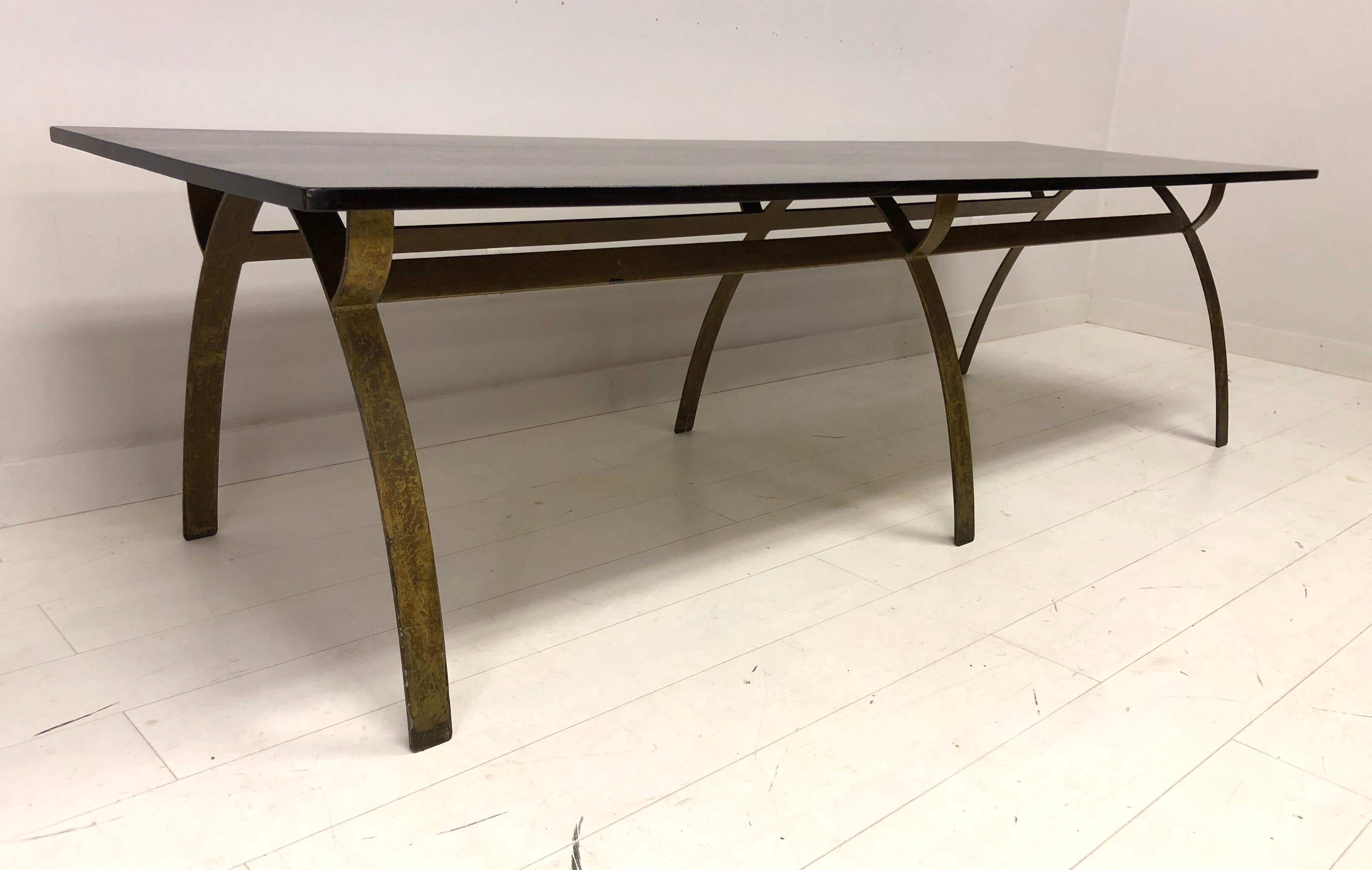 Mid-20th Century Renou et  Génisset, Custom Gilt Wrought-Iron and Redwood Dining Table
