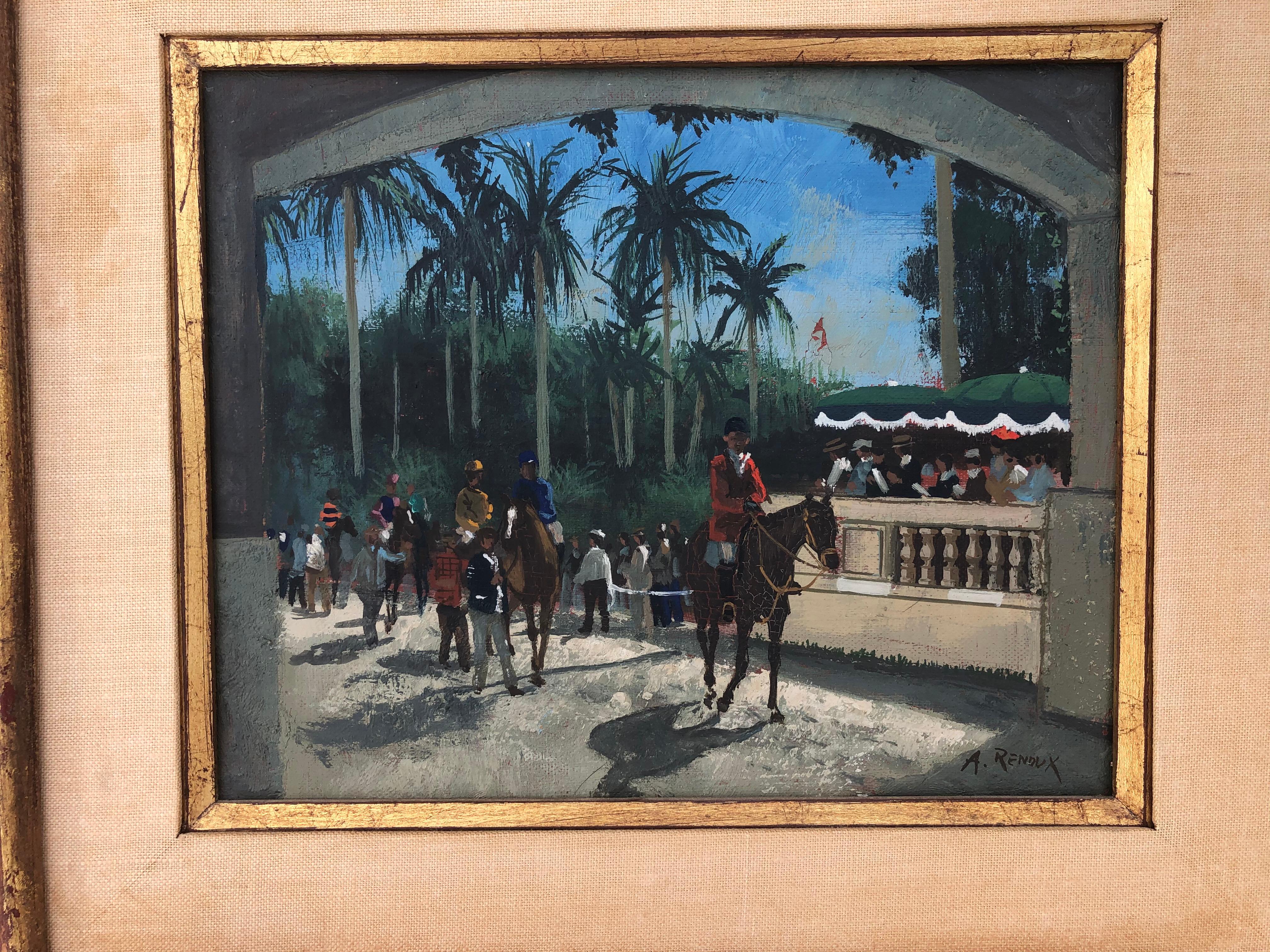 Andre Renoux Hialeah Rennstrecke Miami – Painting von André RENOUX