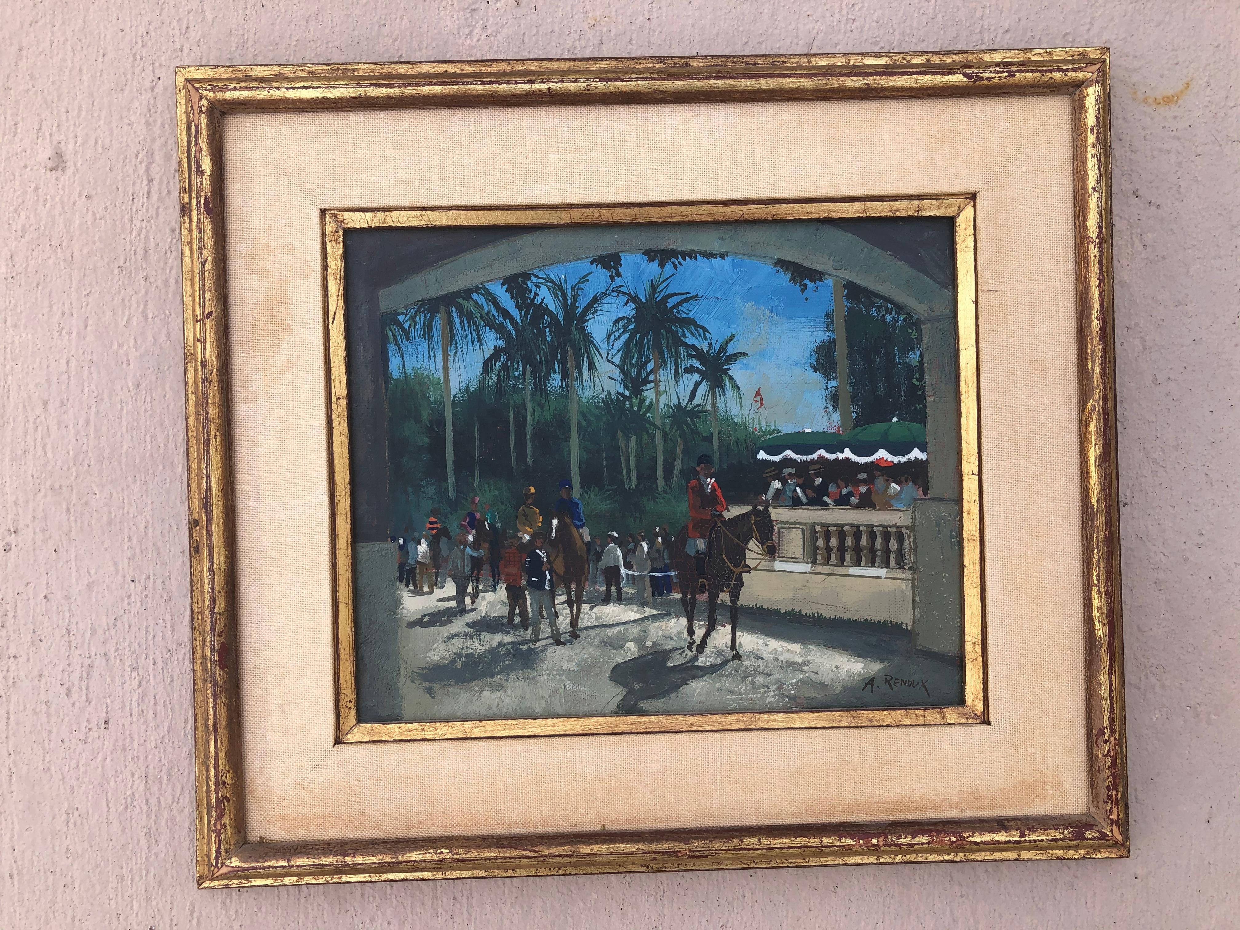 Andre Renoux Hialeah Rennstrecke Miami (Schwarz), Animal Painting, von André RENOUX