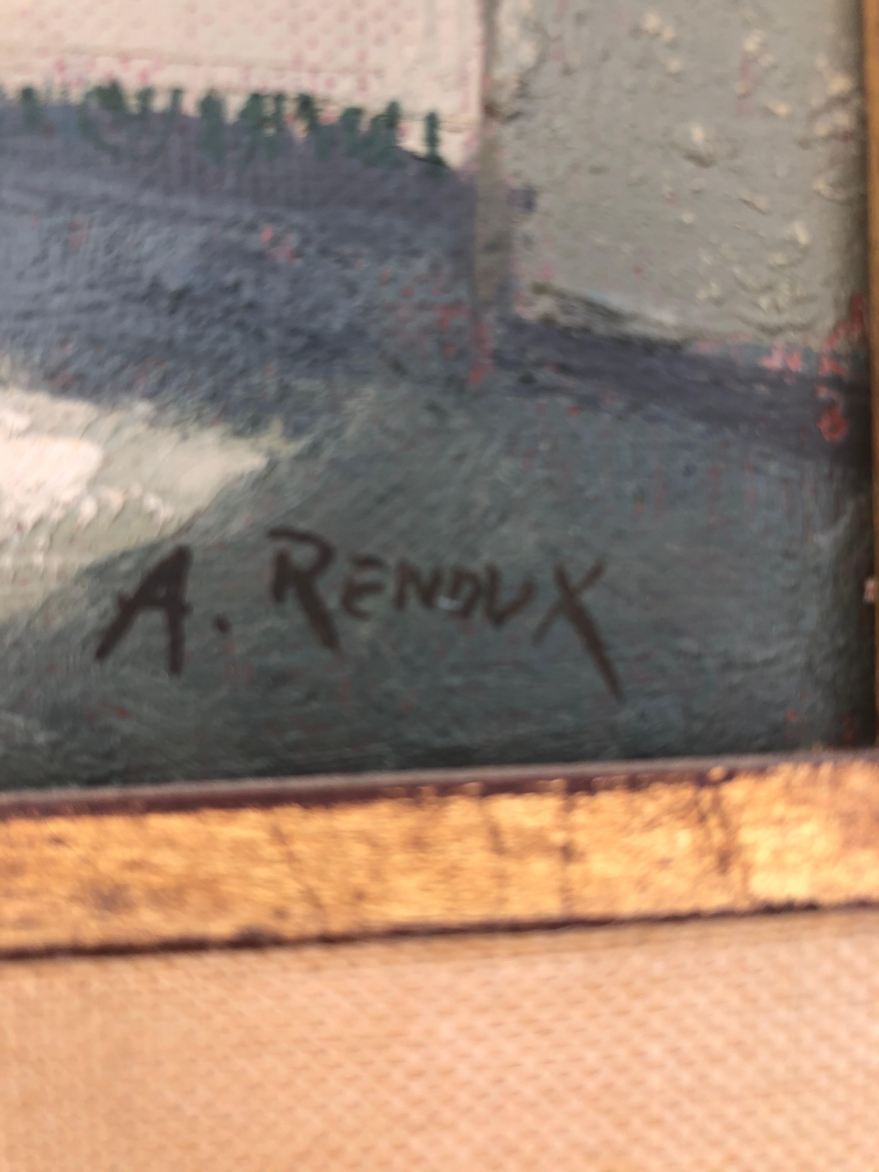 Andre Renoux: 1939-2002. Gelisteter französischer Künstler mit Auktionsergebnissen über $5000, verkauft sich aber in Galerien für viel mehr. Dies ist ein wirklich wunderbares und einzigartiges Stück Geschichte aus der Mitte des Jahrhunderts in