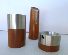 André Ricard Designer Oslo Wood/Stainless Smoking Set, Flamagas, Spain 1967