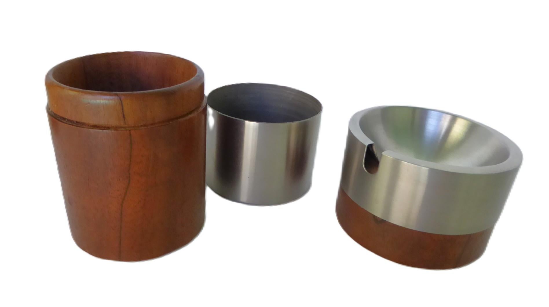 André Ricard Designer Oslo Wood/Stainless Smoking Set, Flamagas, Spagna 1967 In condizioni buone in vendita a Miami, FL