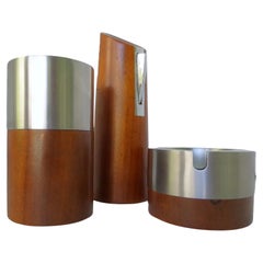 André Ricard Designer Oslo Wood/Stainless Smoking Set, Flamagas, Spain 1967