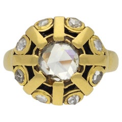Antique Andre Rivaud rose cut diamond cluster ring, French, circa 1910.