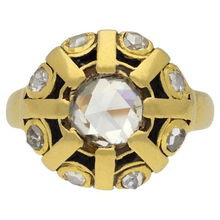 Andre Rivaud rose cut diamond cluster ring, French, circa 1910. For Sale