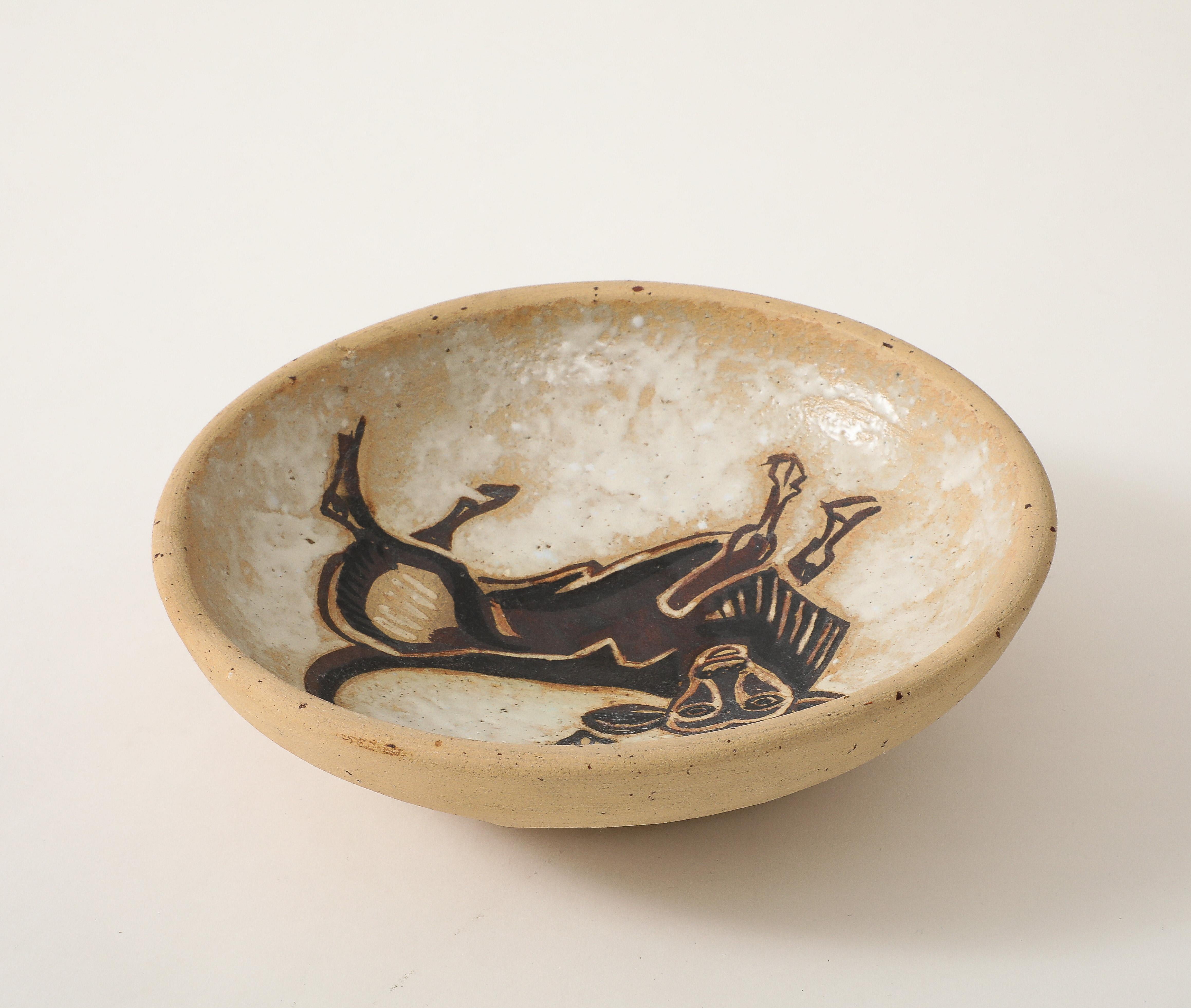 André Rosay Ceramic Bowl with Bull, La Borne, France, 1960, signed For Sale 3