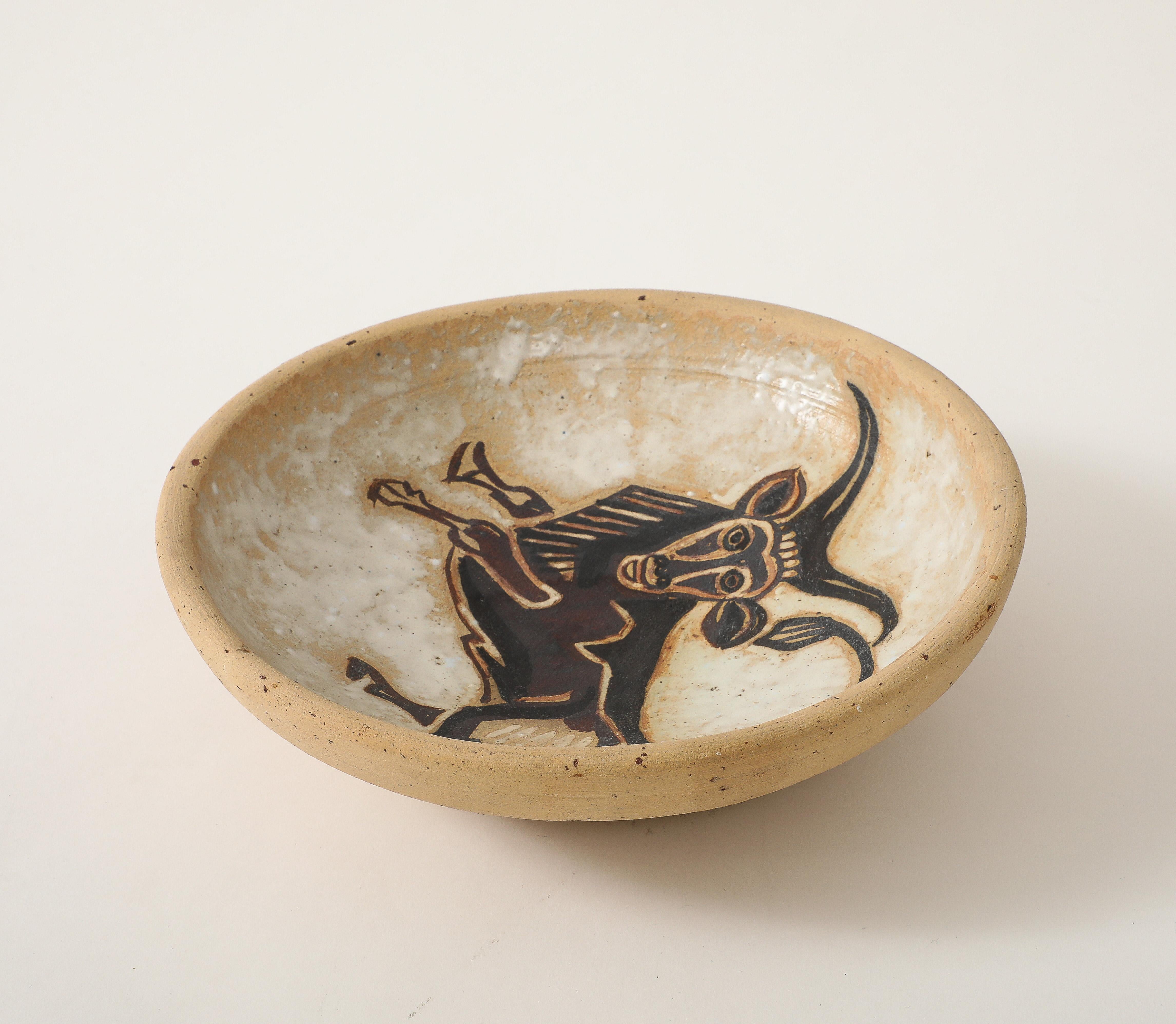 André Rosay Ceramic Bowl with Bull, La Borne, France, 1960, signed For Sale 4