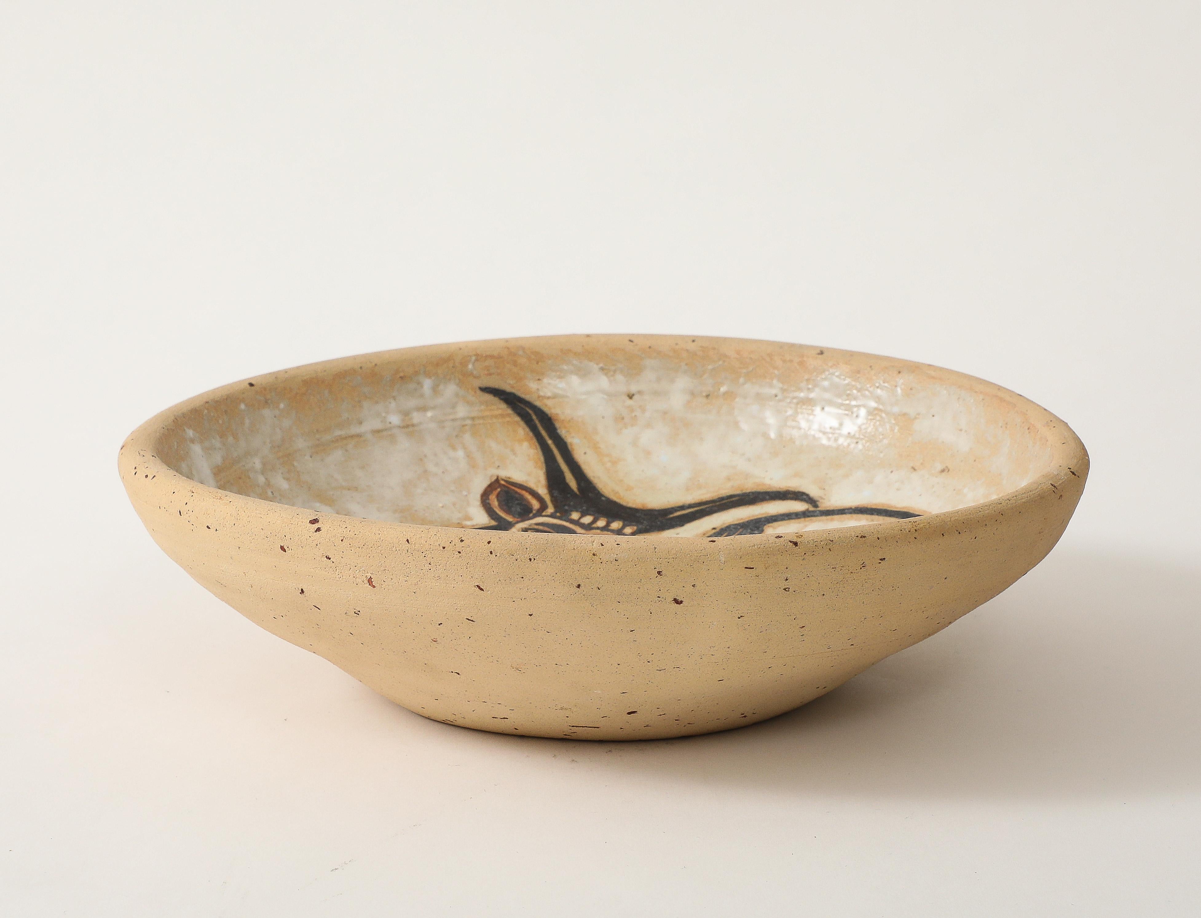 André Rosay Ceramic Bowl with Bull, La Borne, France, 1960, signed For Sale 5