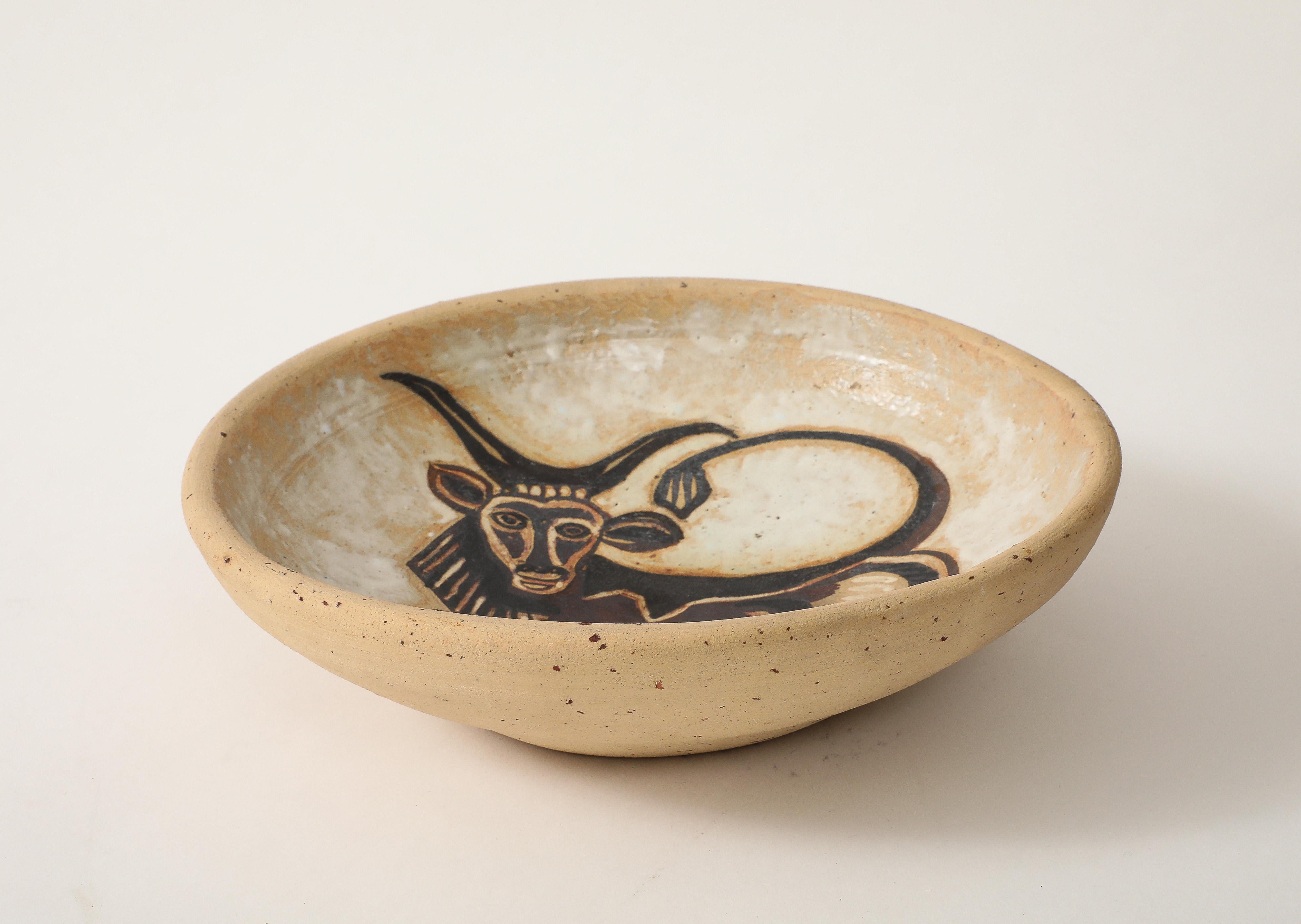 André Rosay Ceramic Bowl with Bull, La Borne, France, 1960, signed For Sale 6