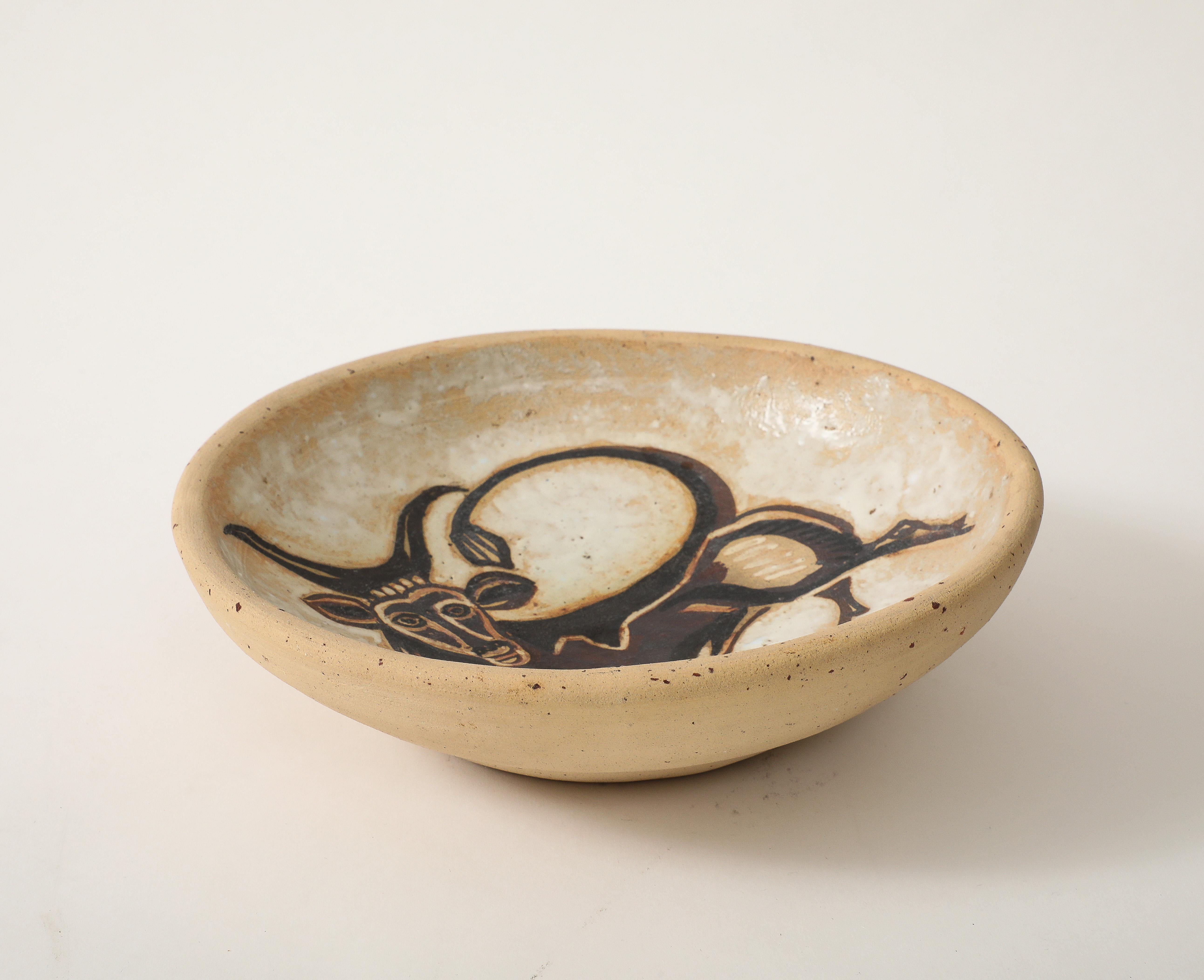André Rosay Ceramic Bowl with Bull, La Borne, France, 1960, signed For Sale 7
