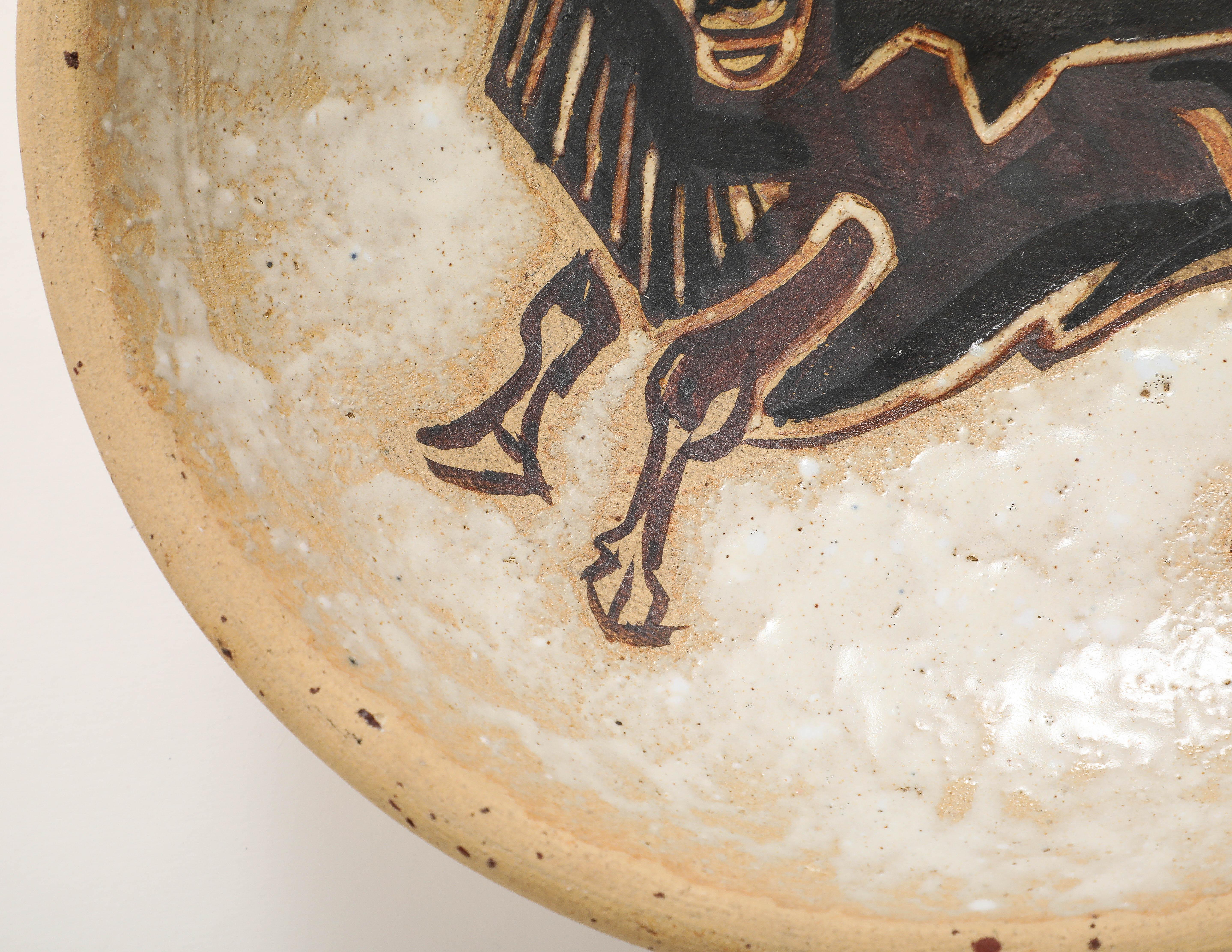 Hand-Crafted André Rosay Ceramic Bowl with Bull, La Borne, France, 1960, signed For Sale