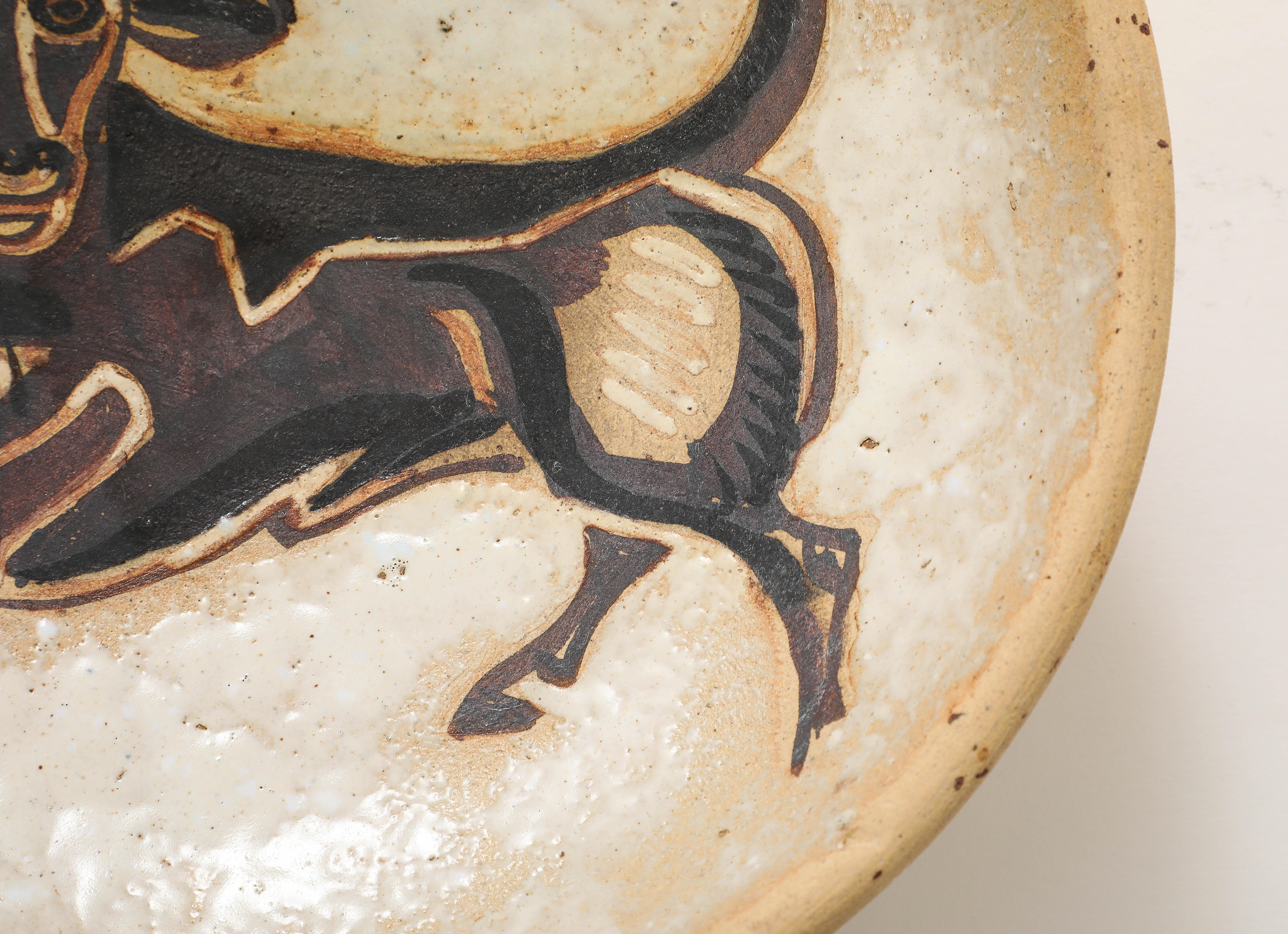 André Rosay Ceramic Bowl with Bull, La Borne, France, 1960, signed In Good Condition For Sale In Brooklyn, NY