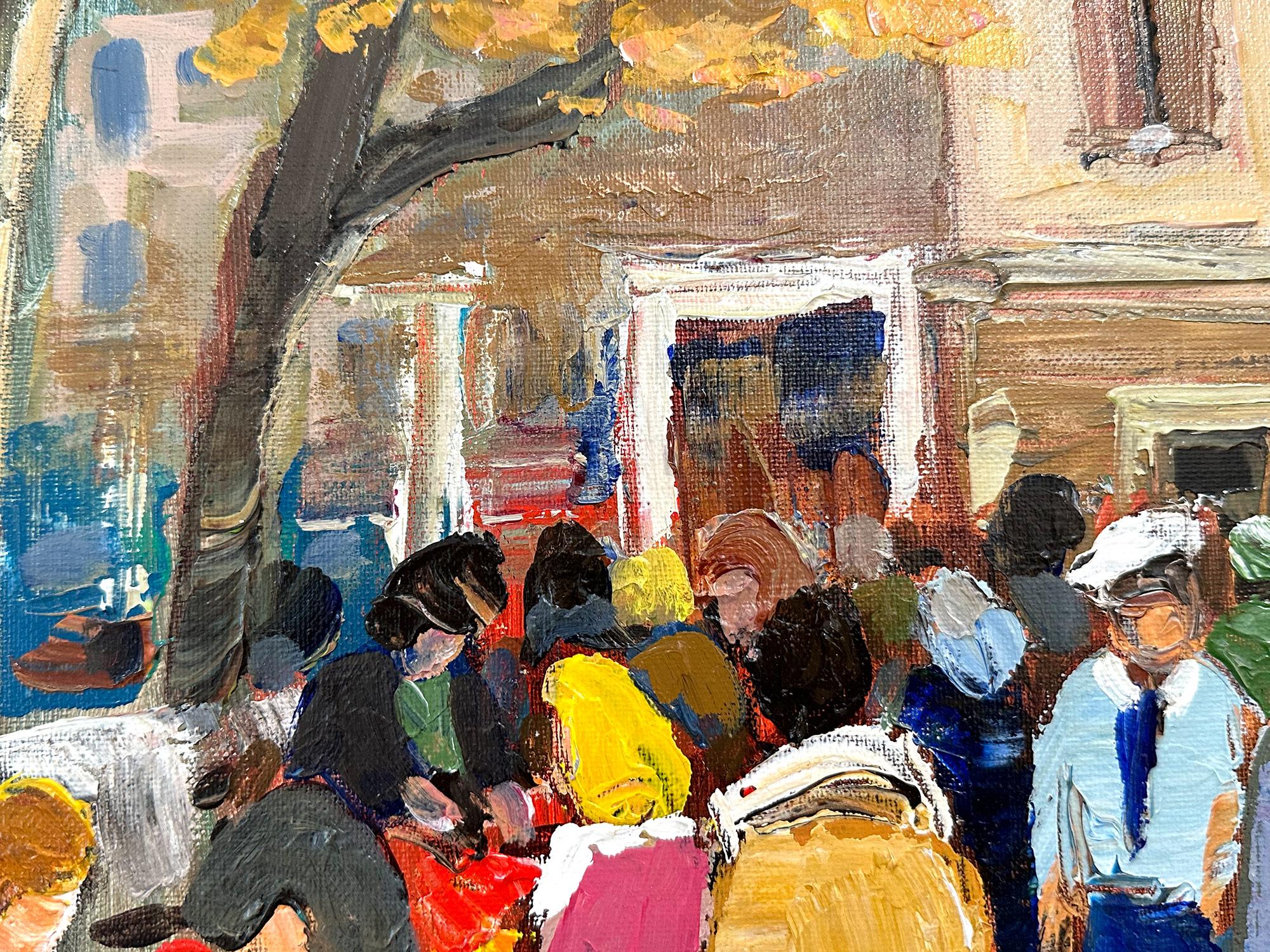 Un forte dipinto post-impressionista olio su tela di André Roubaud che raffigura il mercato di Martigues in Francia, realizzato con colori meravigliosi e pennellate gestuali. Con dettagli magnifici, questo dipinto è un meraviglioso esempio del