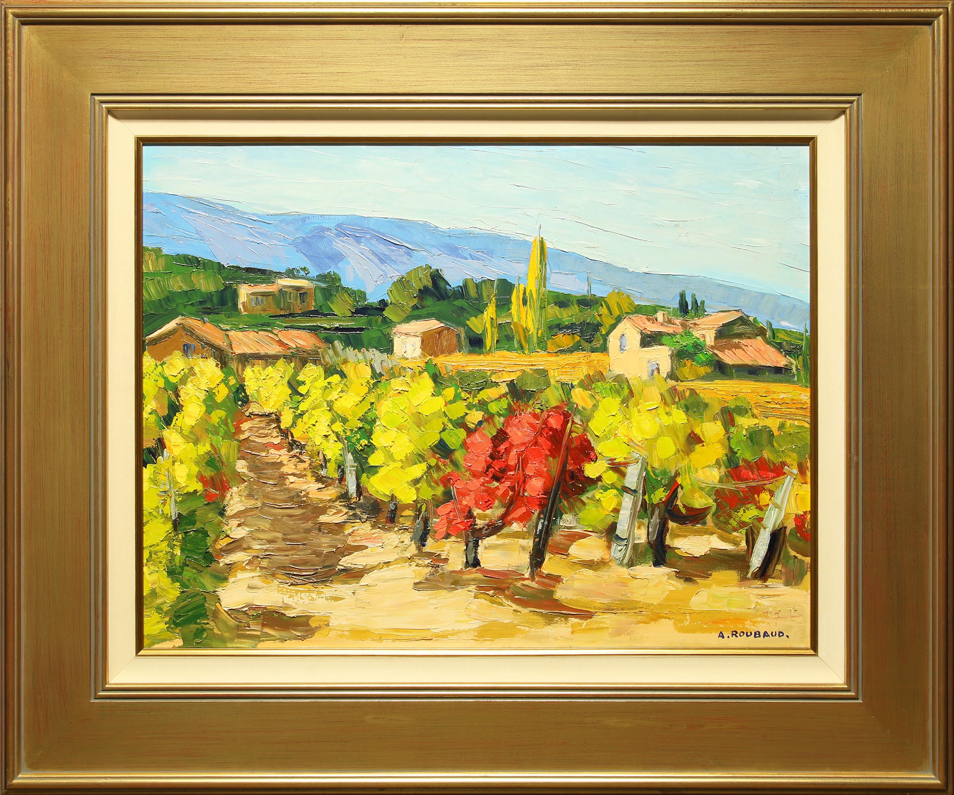 André Roubaud Landscape Painting - "Vignes D' Automne" 23 x 31 inch Oil on Canvas by Andre Roubaud