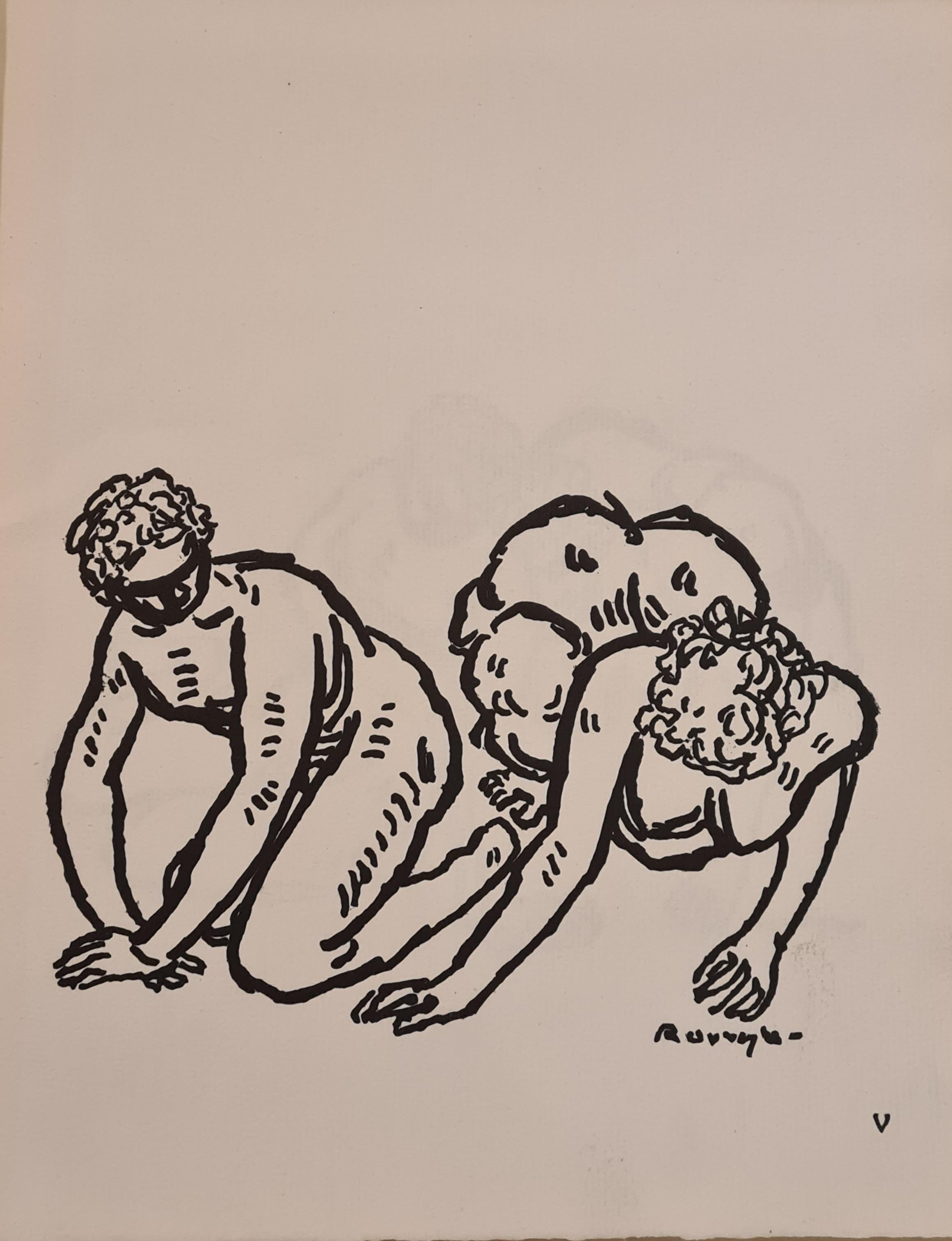 A set of 8 erotic early 20th Century wood engravings on arches paper, a limited edition, number 241 of 1000, by Andre Rouveyre. Produced by Kauffmann on the 29th October 1911. The works are currently bound in a folio with frontispiece, appendices