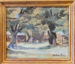 Les Collettes, Cagnes sur Mer. Mid-Century Post-Impressionist Oil on Wood Panel.