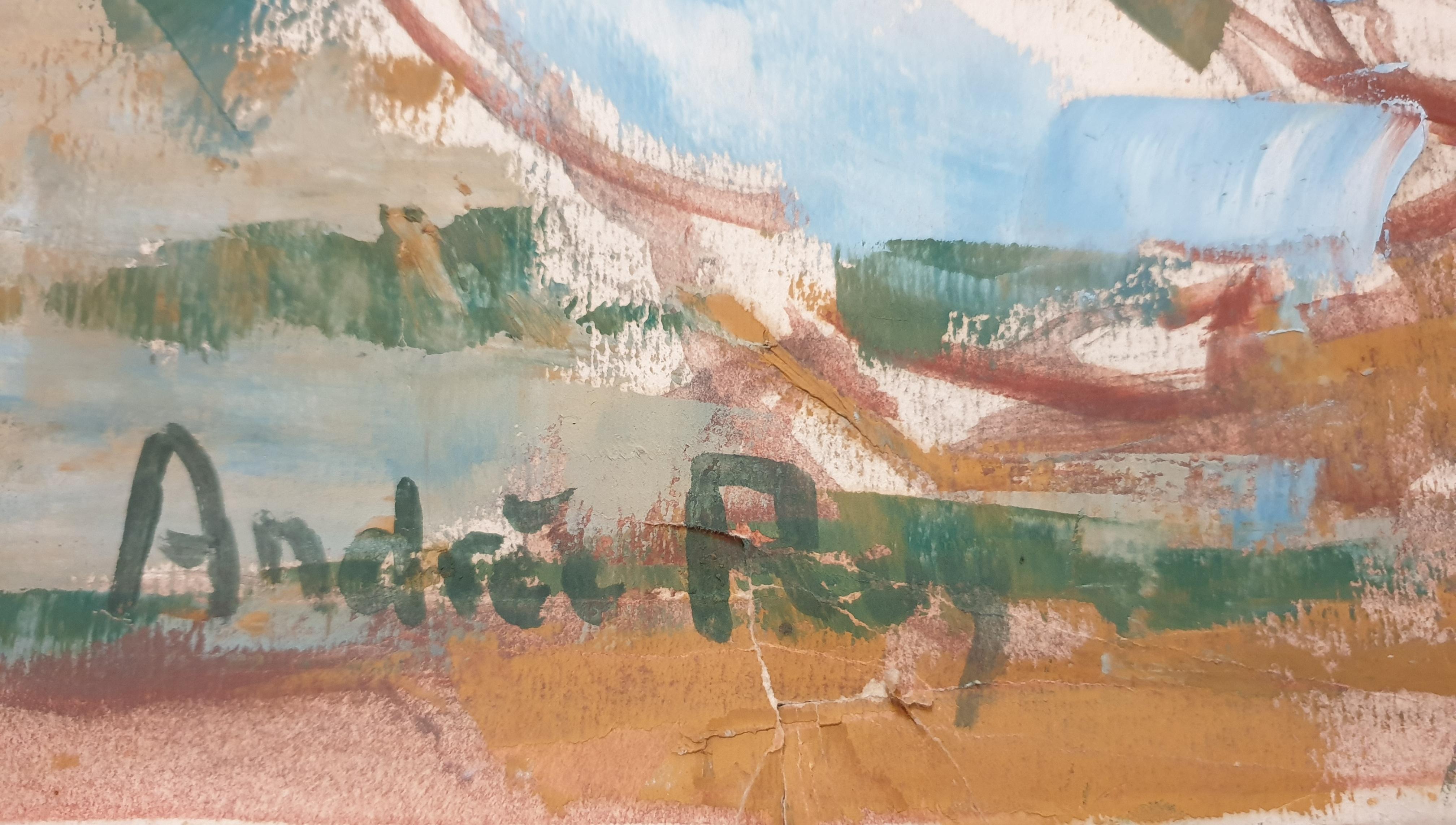 Fütterung der Vögel. Postimpressionistische Gouache auf Papier aus der Mitte des Jahrhunderts. (Post-Impressionismus), Painting, von Andrée RUY PETROFF 