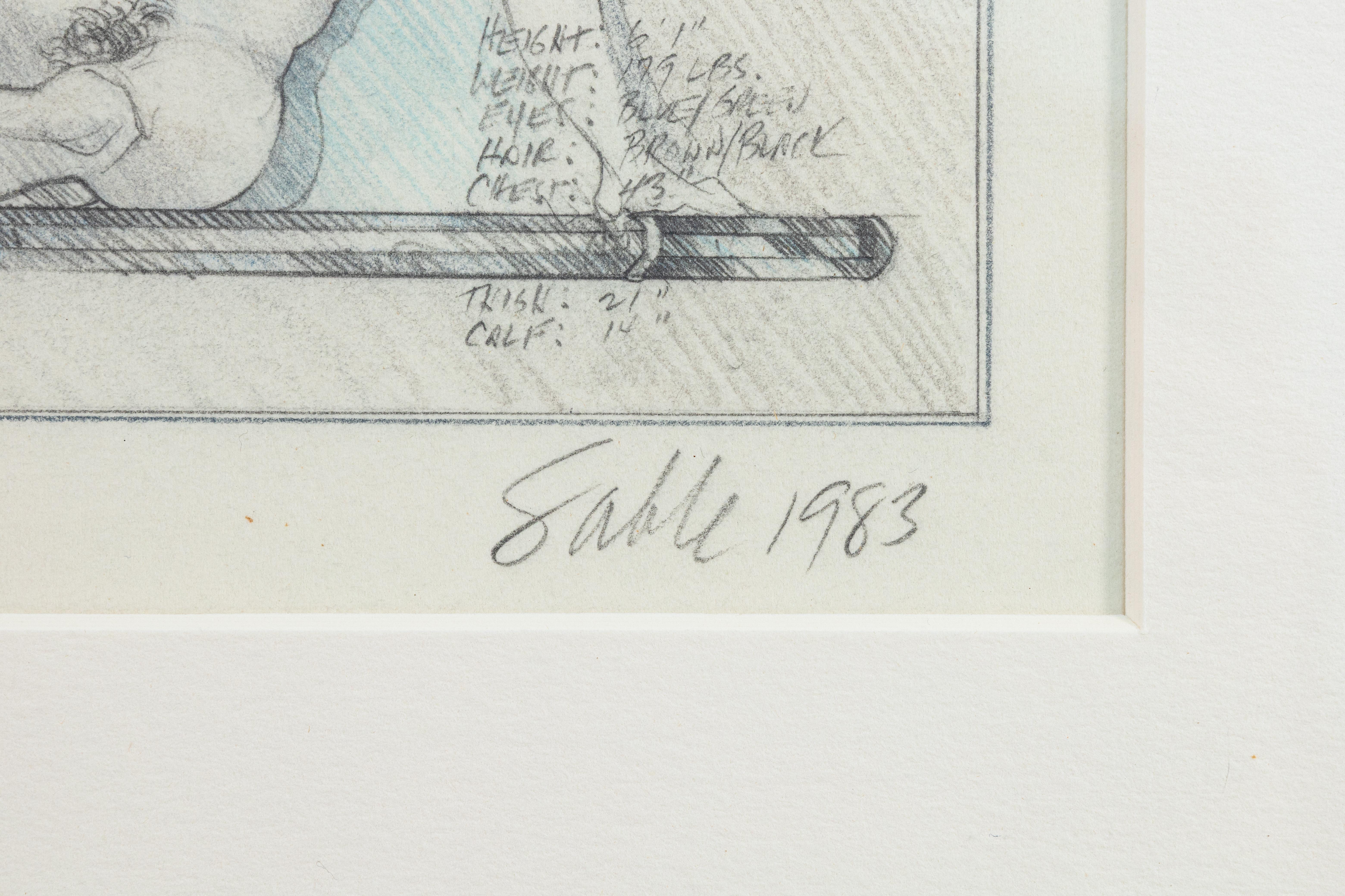 Andre Sable Signiert 1983 Studie Blaupause für einen perfekten Liebhaber (männlich) Postmoderne Il im Zustand „Gut“ im Angebot in Keego Harbor, MI