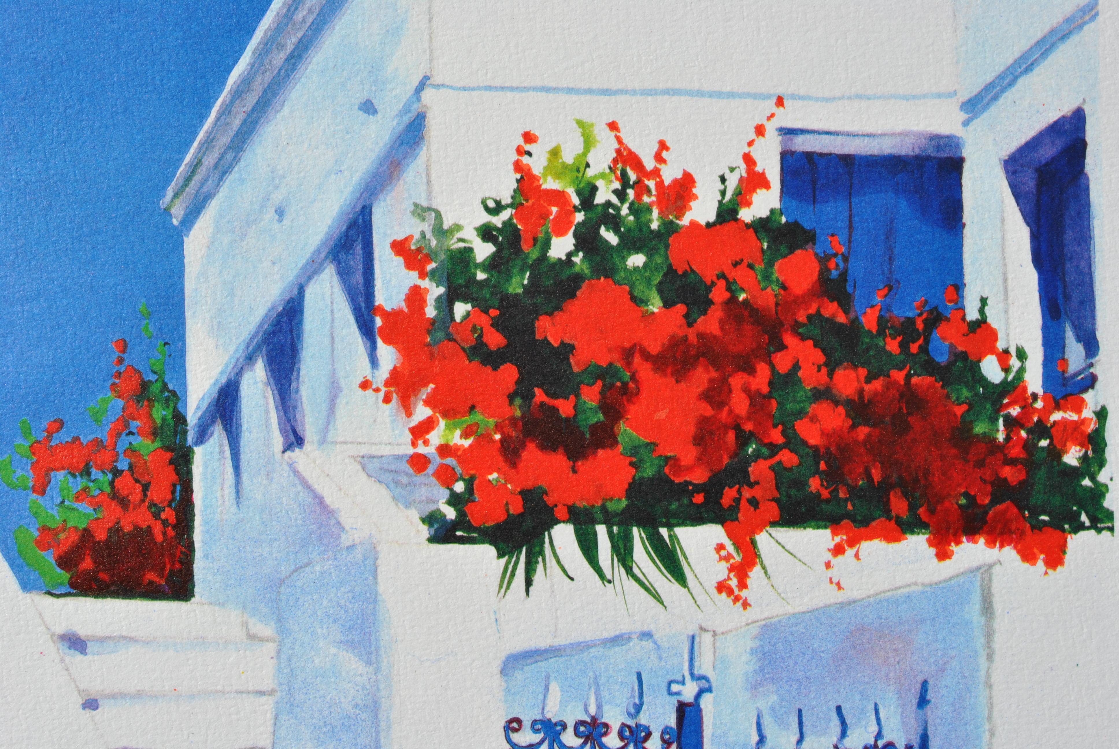 Riviera : Sailboat at Santorini - Original Lithograph, HANDSIGNED & Ltd /390 For Sale 6