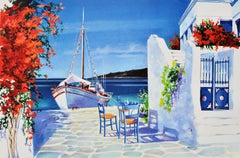 Riviera : Sailboat at Santorini - Original Lithograph, HANDSIGNED & Ltd /390