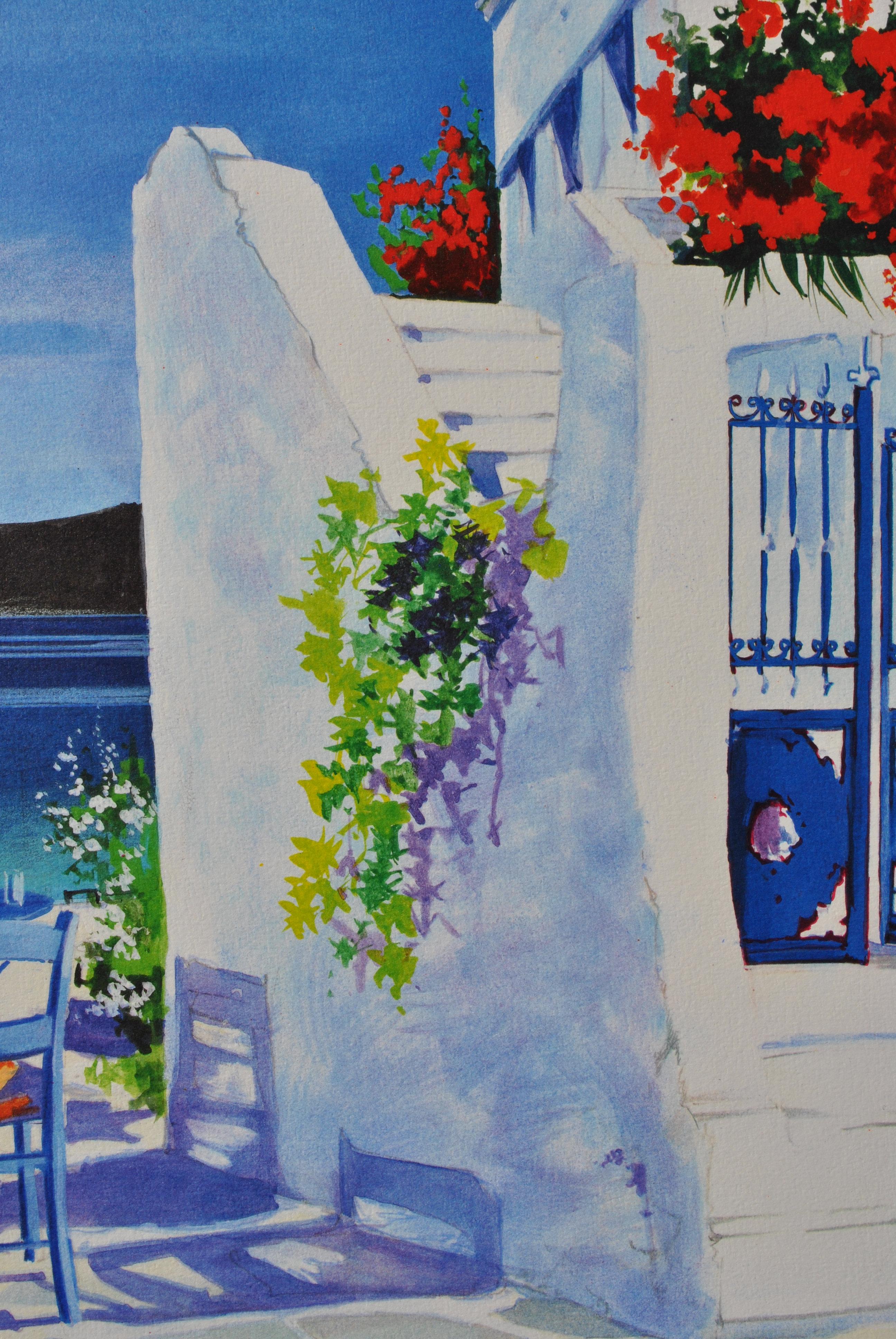 Riviera : Sailboat at Santorini - Original Lithograph, HANDSIGNED & Ltd /390 For Sale 3