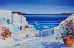 Riviera : Terrace in Santorini - Original Lithograph, HANDSIGNED & Ltd /390