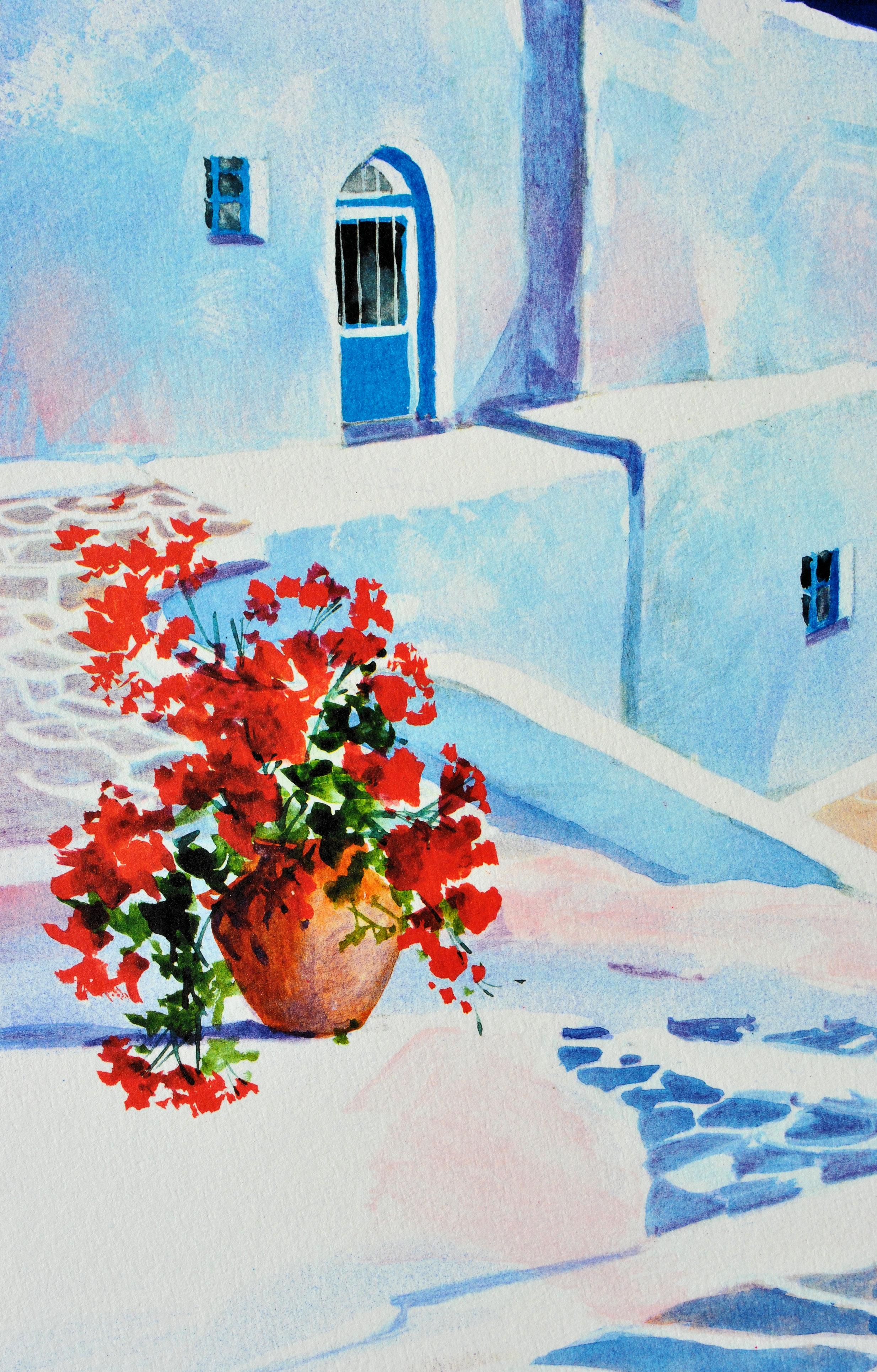 Riviera: Terrazza a Santorini - Litografia originale, firmata a mano & Ltd /390 in vendita 1