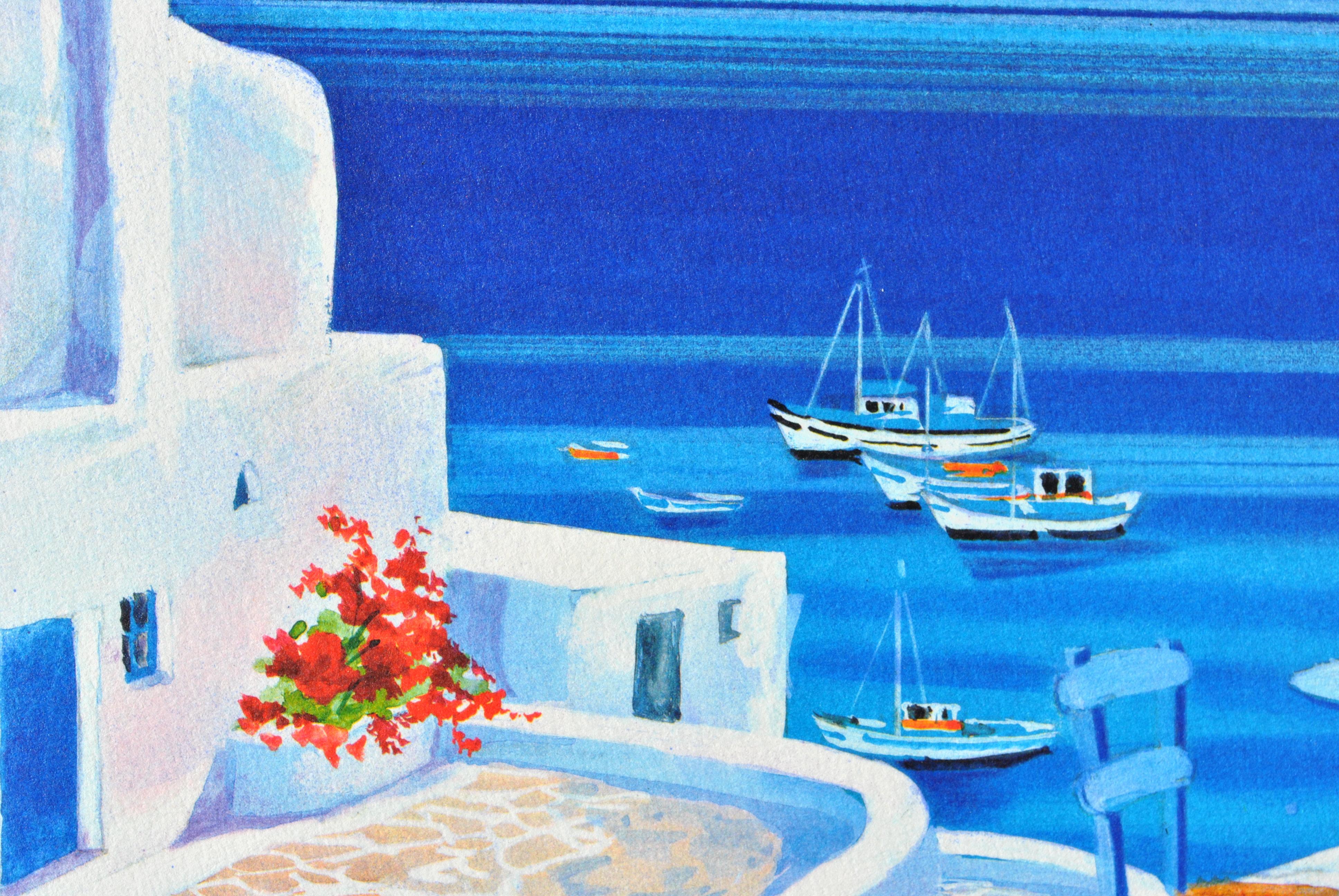Riviera: Terrazza a Santorini - Litografia originale, firmata a mano & Ltd /390 in vendita 4