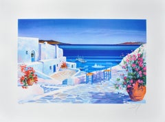 Riviera: Terrazza a Santorini - Litografia originale, firmata a mano & Ltd /390
