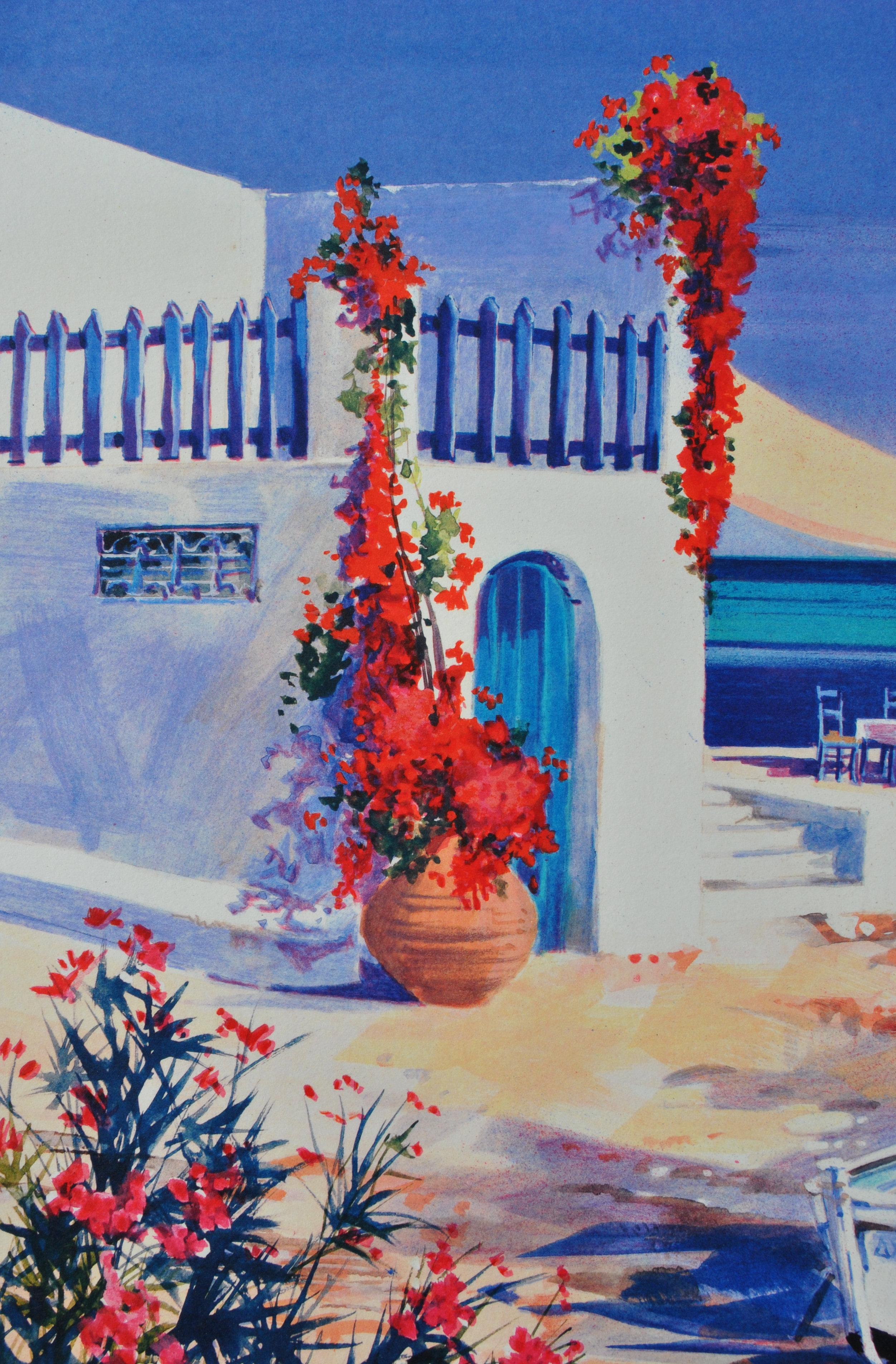 Riviera: Tre barche a Santorini - Litografia originale, firmata a mano & Ltd /390 in vendita 2