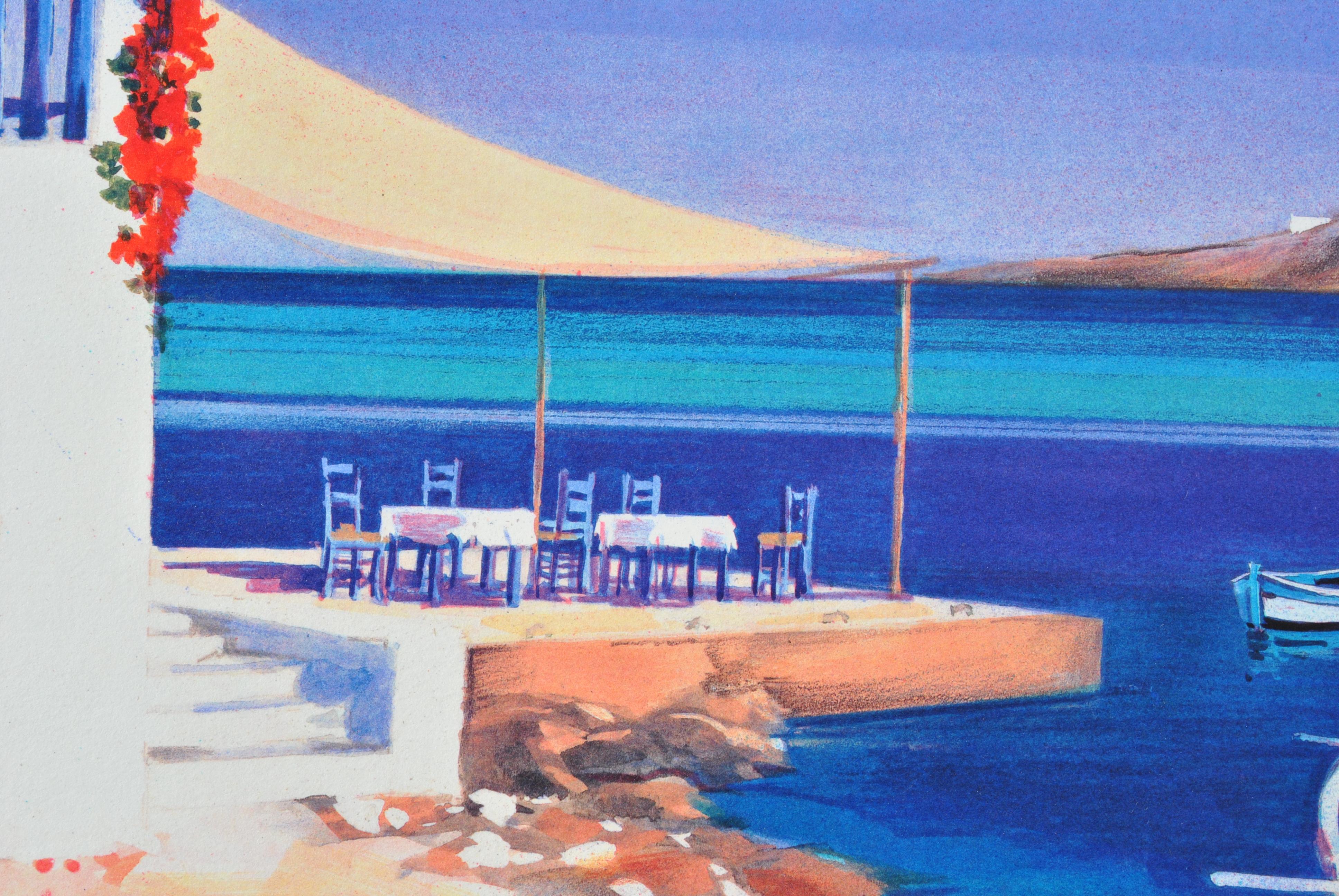 Riviera: Tre barche a Santorini - Litografia originale, firmata a mano & Ltd /390 in vendita 4