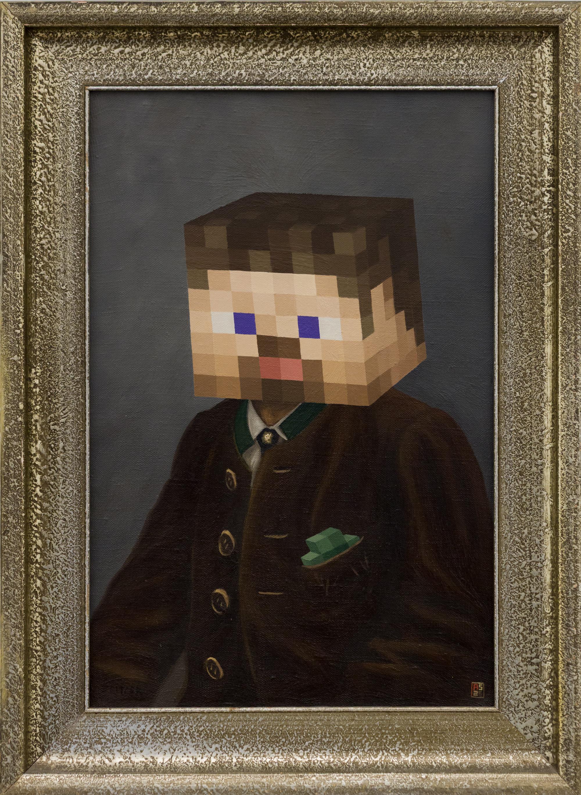 "Steve" Imaginería contemporánea sobre pintura vintage restaurada, óleo sobre lienzo - Mixed Media Art de André Schulze