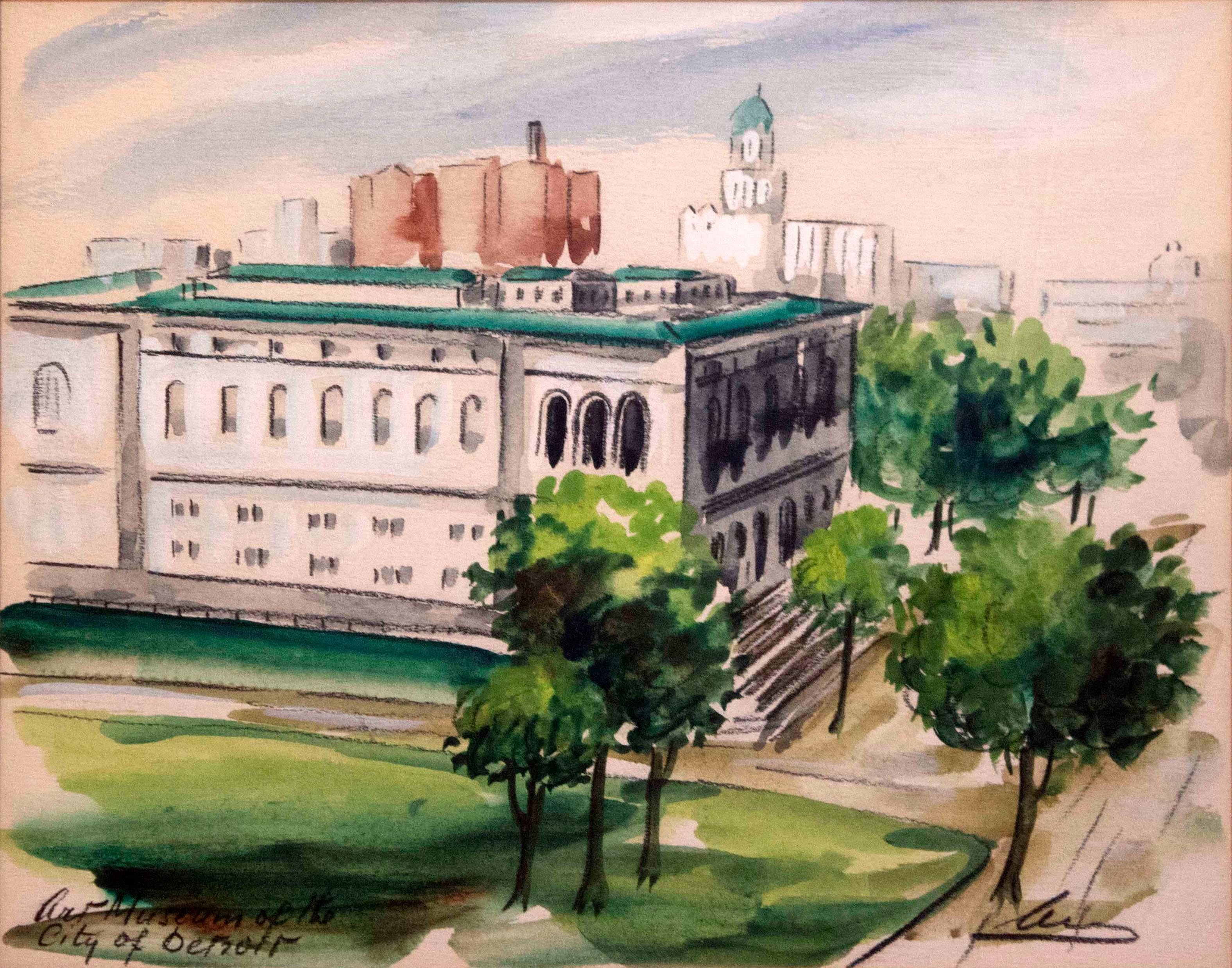 For your consideration is a lovely watercolor titled Art Museum of the City of Detroit signed by Andre. Dimensions: 14.75 H x 16.75 W (framed). In excellent vintage condition.
     