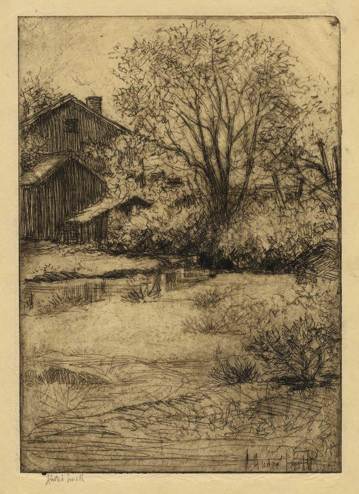 Connecticut Barn - Brown Landscape Print by André Smith
