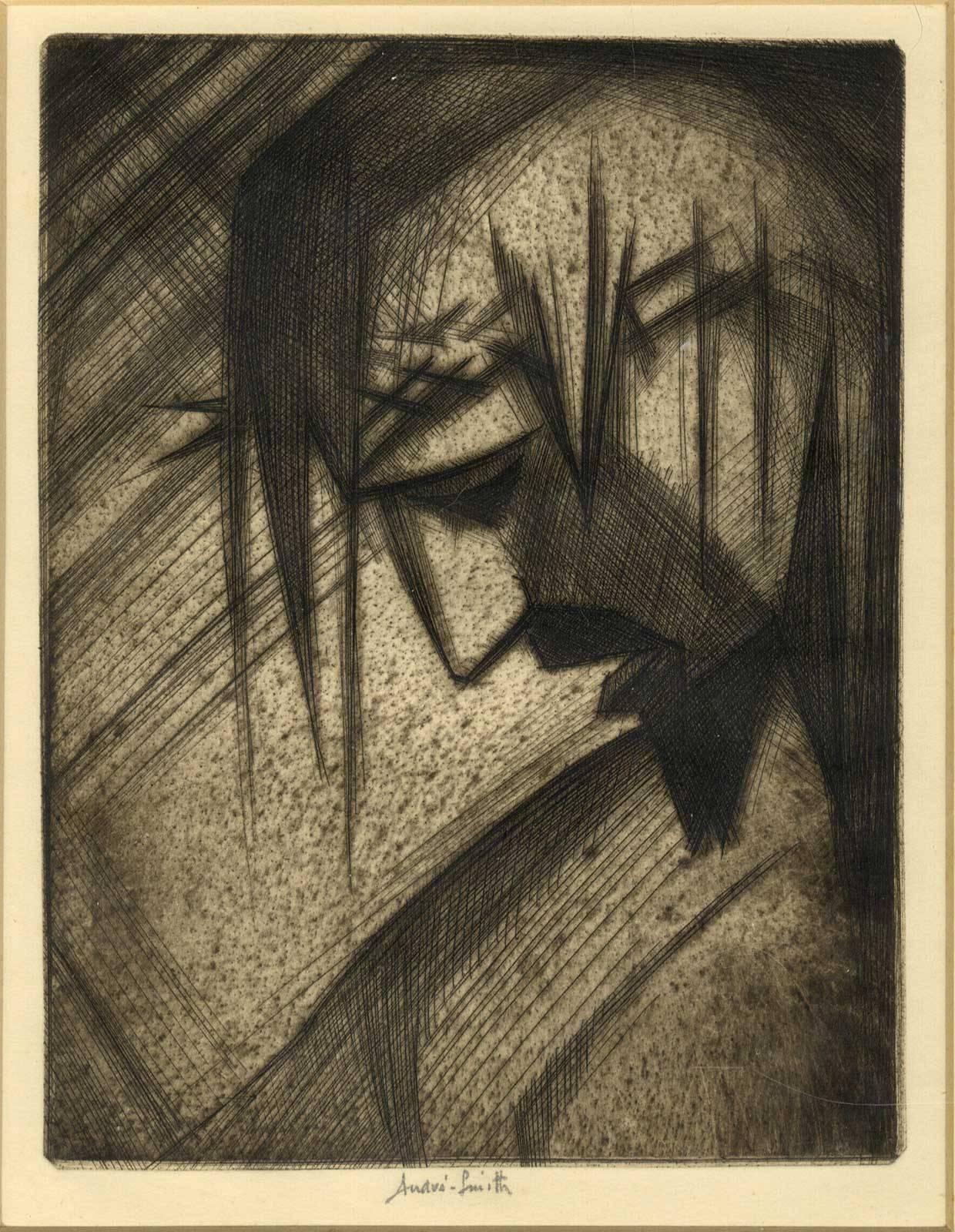 Man of Sorrows ( GOOD FRIDAY stylized side profile of Christ in crown of thorns) - Print by André Smith