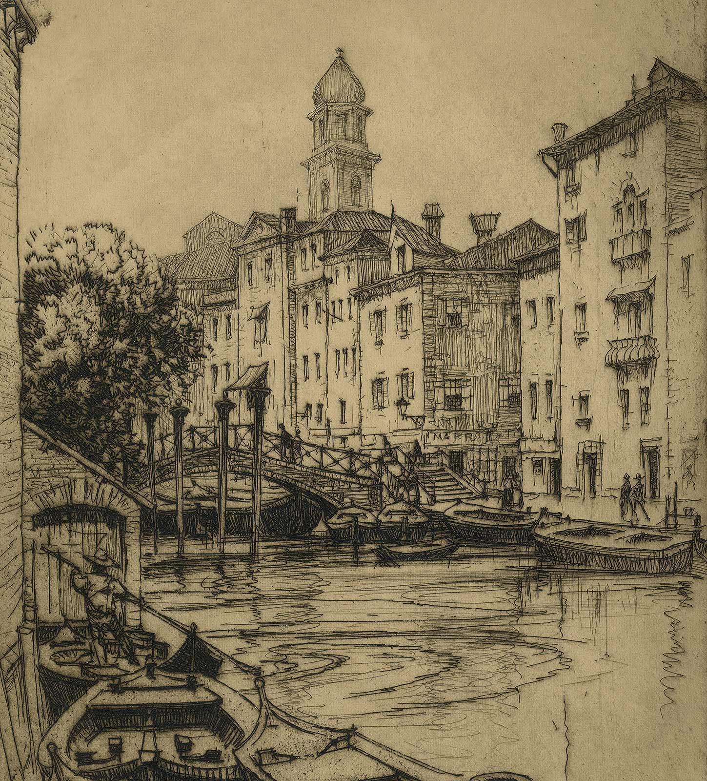 Venice (gondolas, arched bridges and villas along a canal of this fabled city) - Print by André Smith
