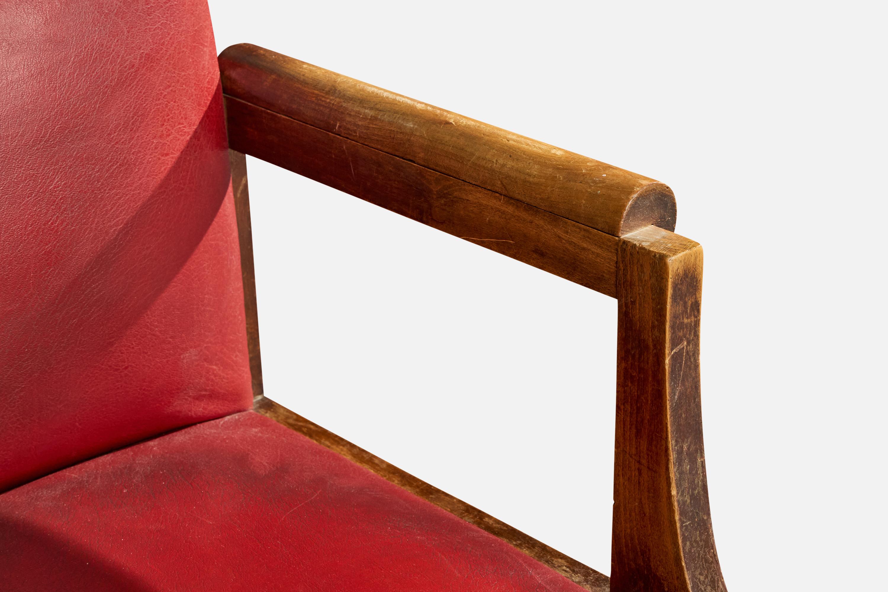 André Sornay, Sessel, Holz, Leder, Frankreich, 1940er Jahre im Angebot 4