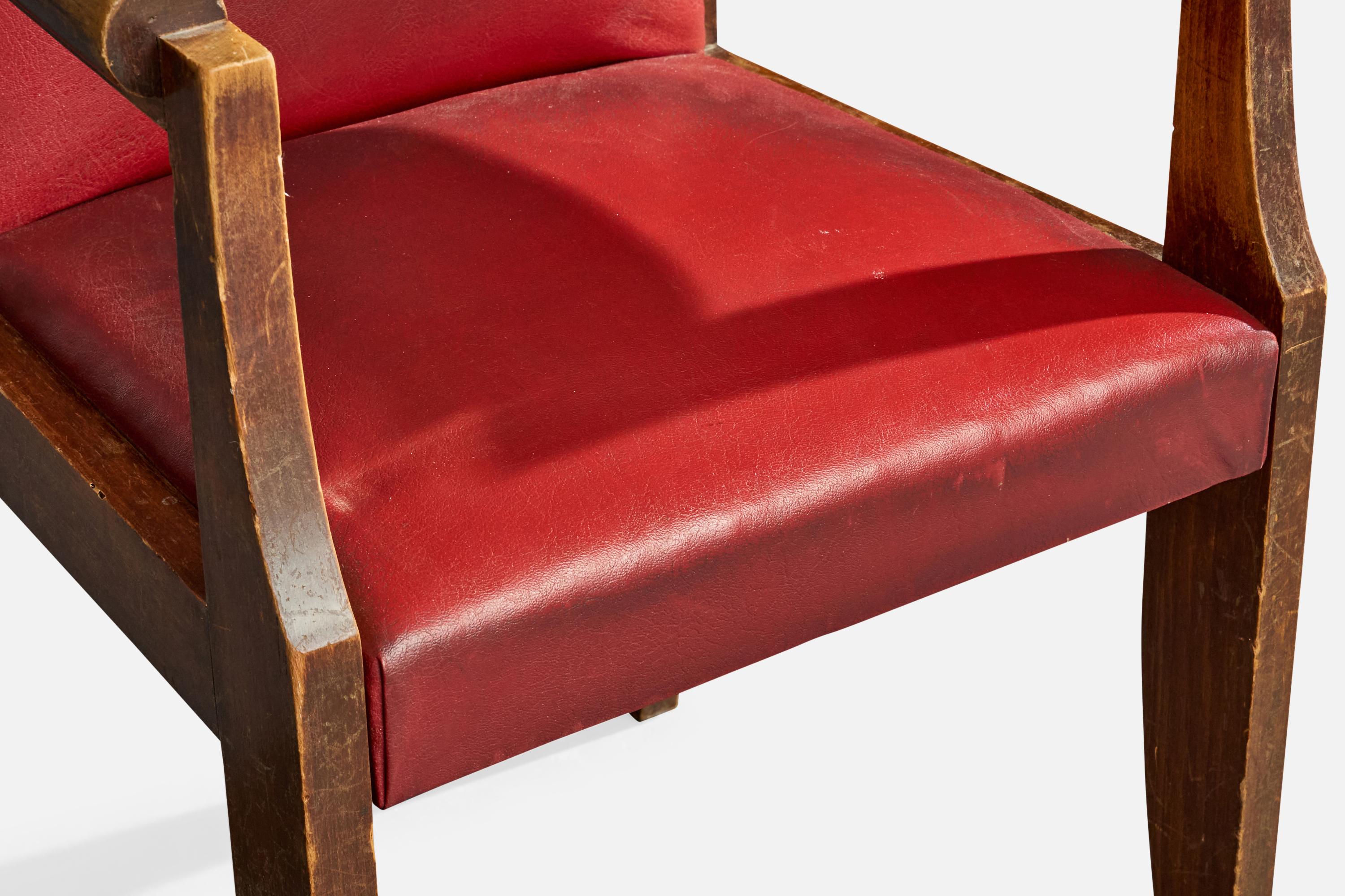 André Sornay, Sessel, Holz, Leder, Frankreich, 1940er Jahre im Angebot 5