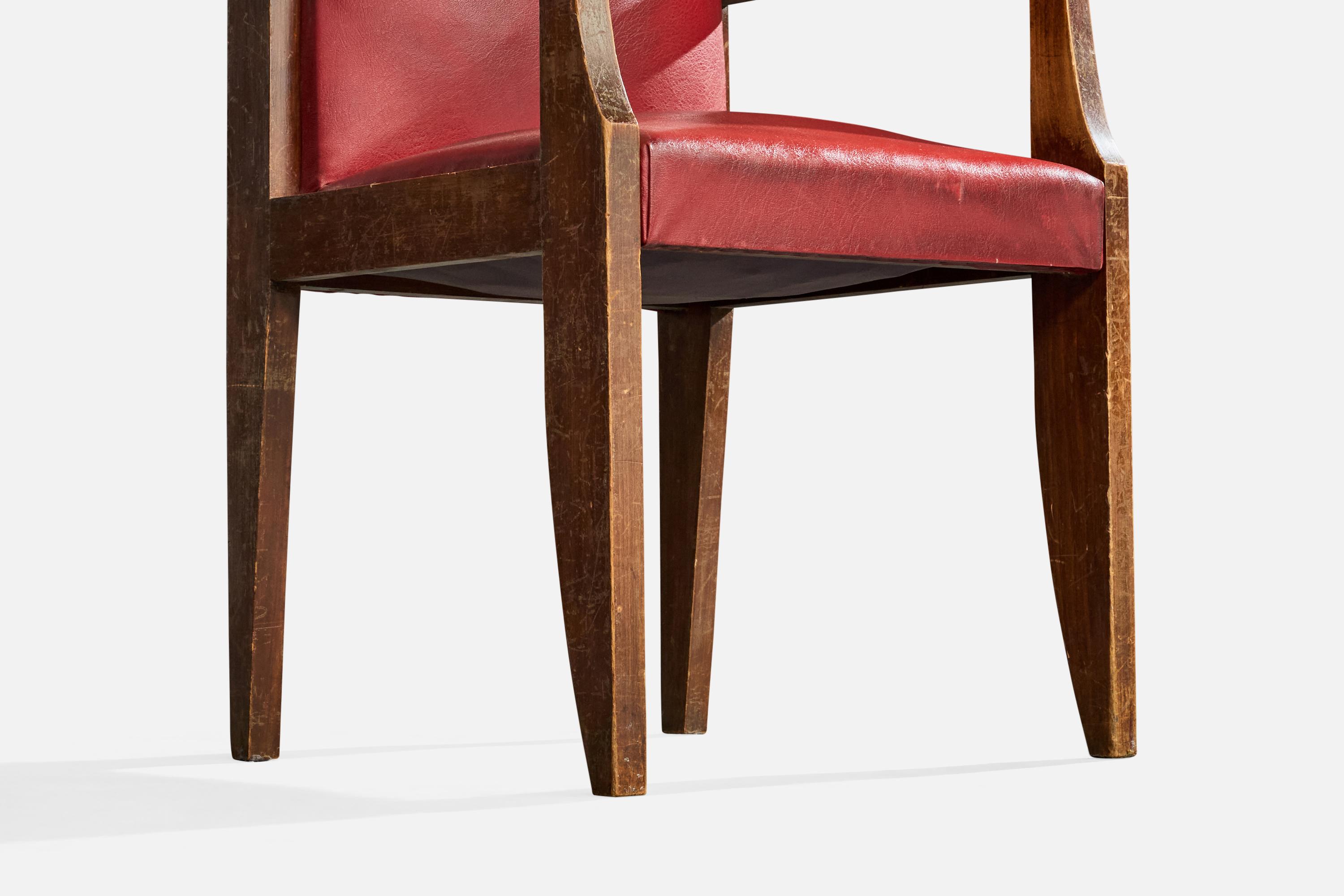 André Sornay, Sessel, Holz, Leder, Frankreich, 1940er Jahre im Angebot 6