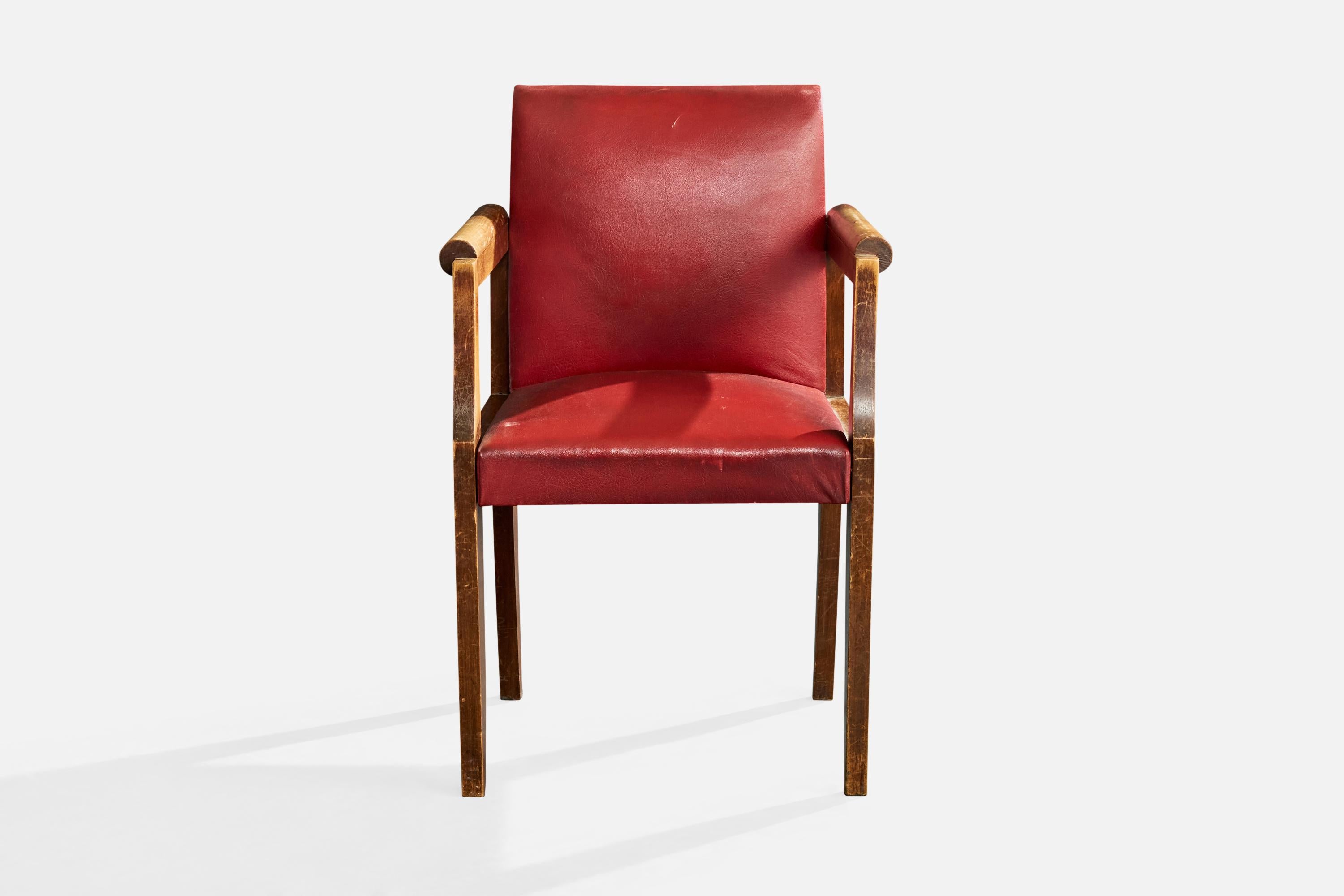 André Sornay, Sessel, Holz, Leder, Frankreich, 1940er Jahre (Moderne der Mitte des Jahrhunderts) im Angebot