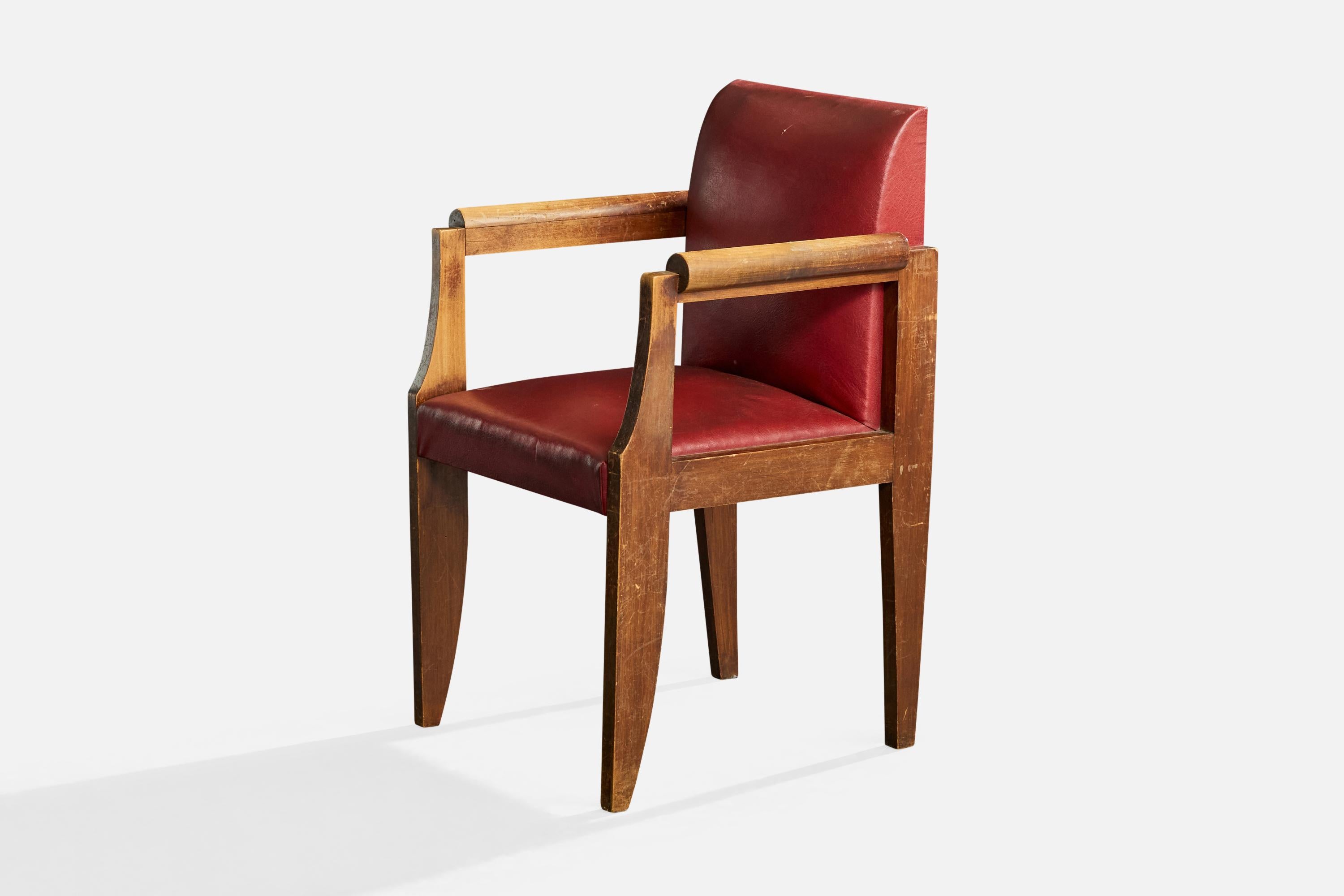 André Sornay, Sessel, Holz, Leder, Frankreich, 1940er Jahre (Französisch) im Angebot