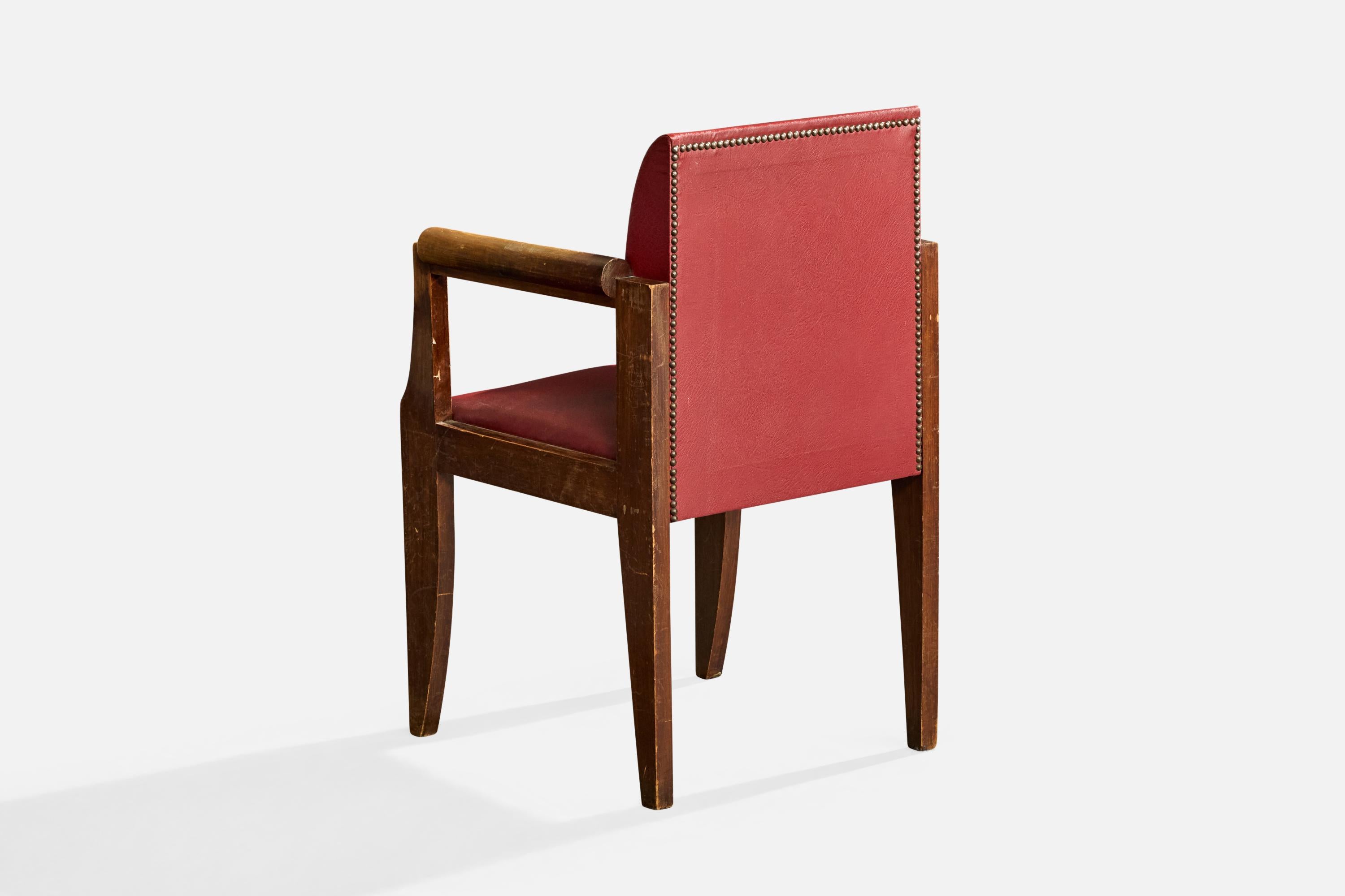 André Sornay, Sessel, Holz, Leder, Frankreich, 1940er Jahre im Zustand „Relativ gut“ im Angebot in High Point, NC