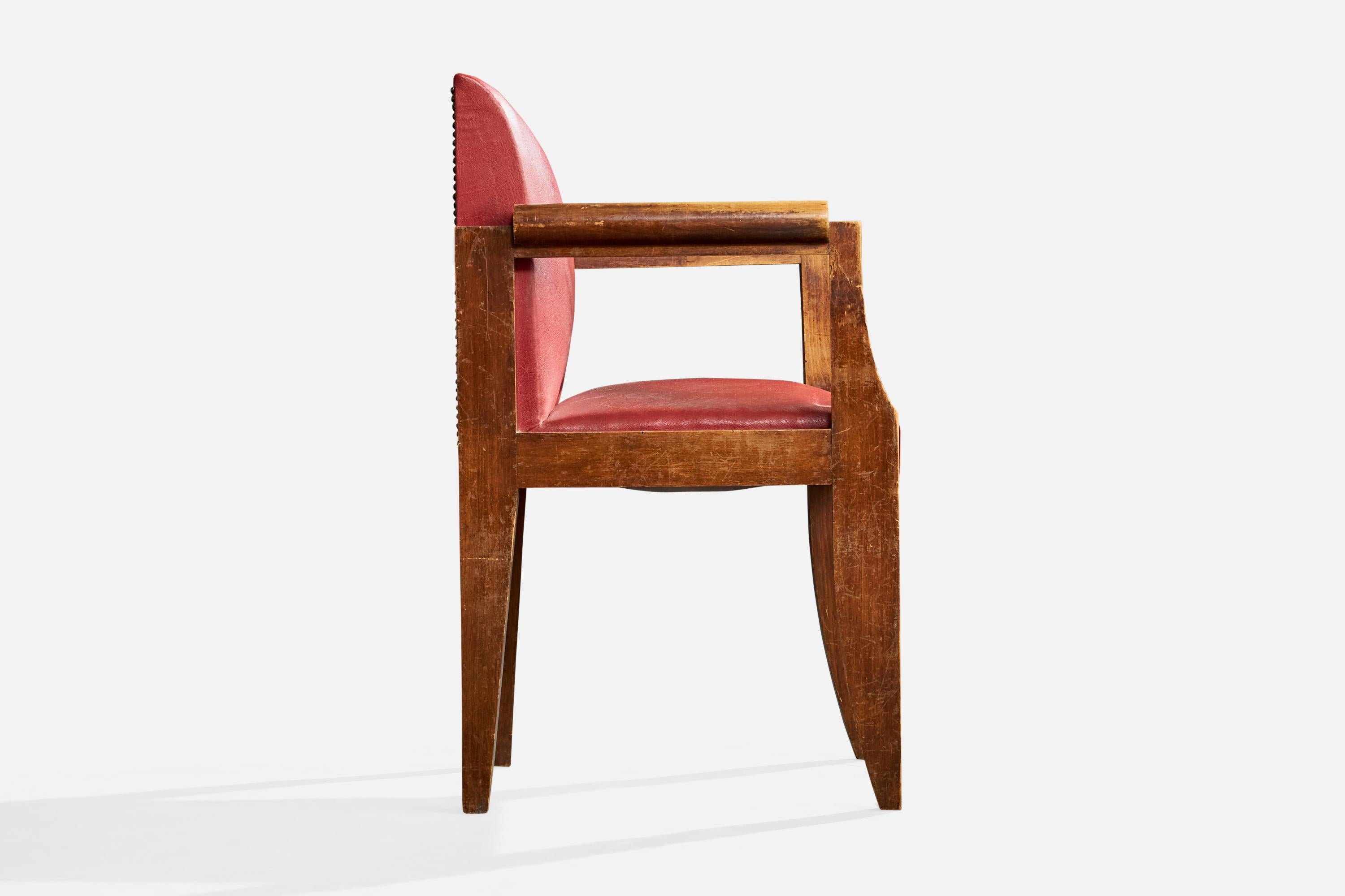 André Sornay, Sessel, Holz, Leder, Frankreich, 1940er Jahre (Mitte des 20. Jahrhunderts) im Angebot