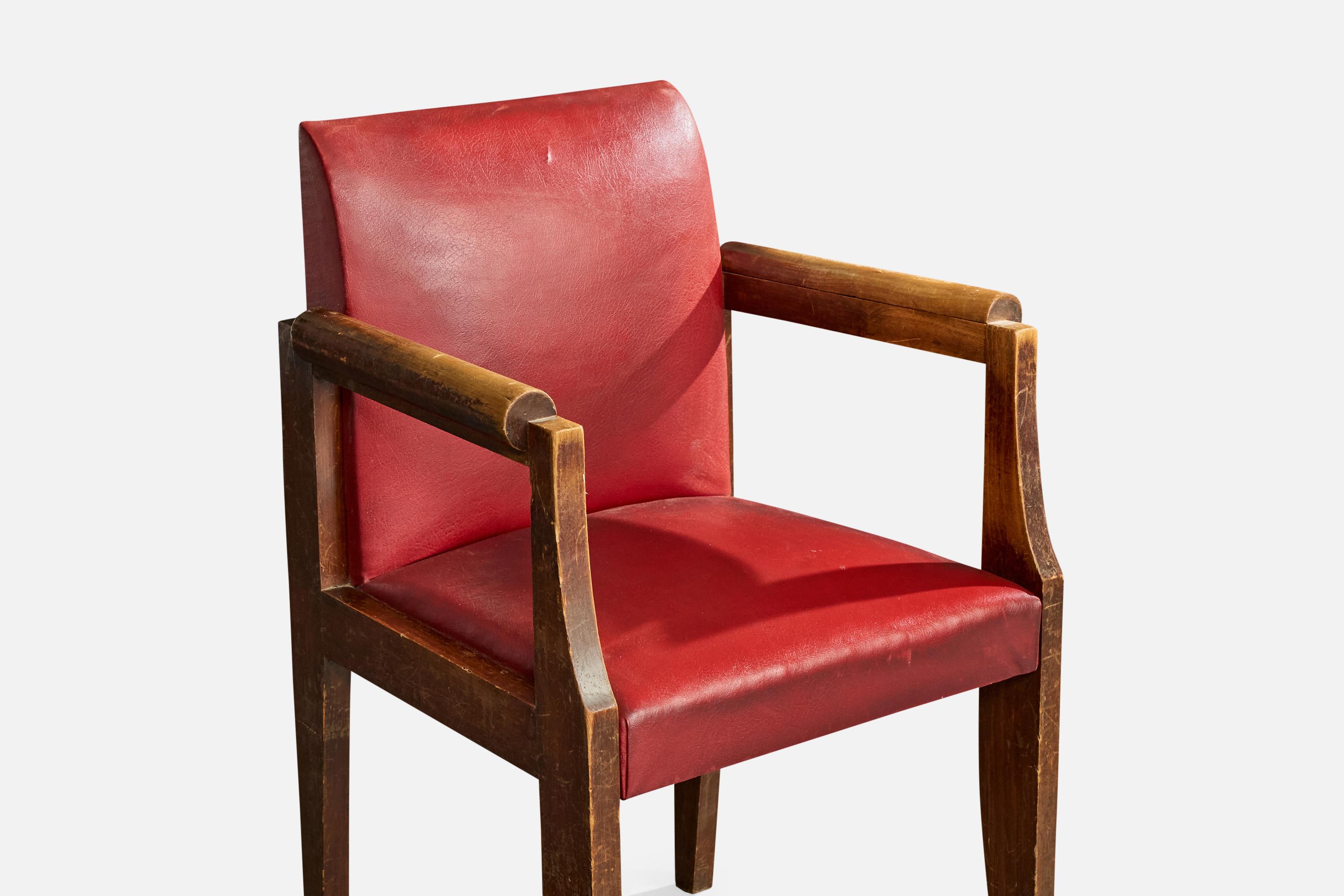 André Sornay, Sessel, Holz, Leder, Frankreich, 1940er Jahre im Angebot 1