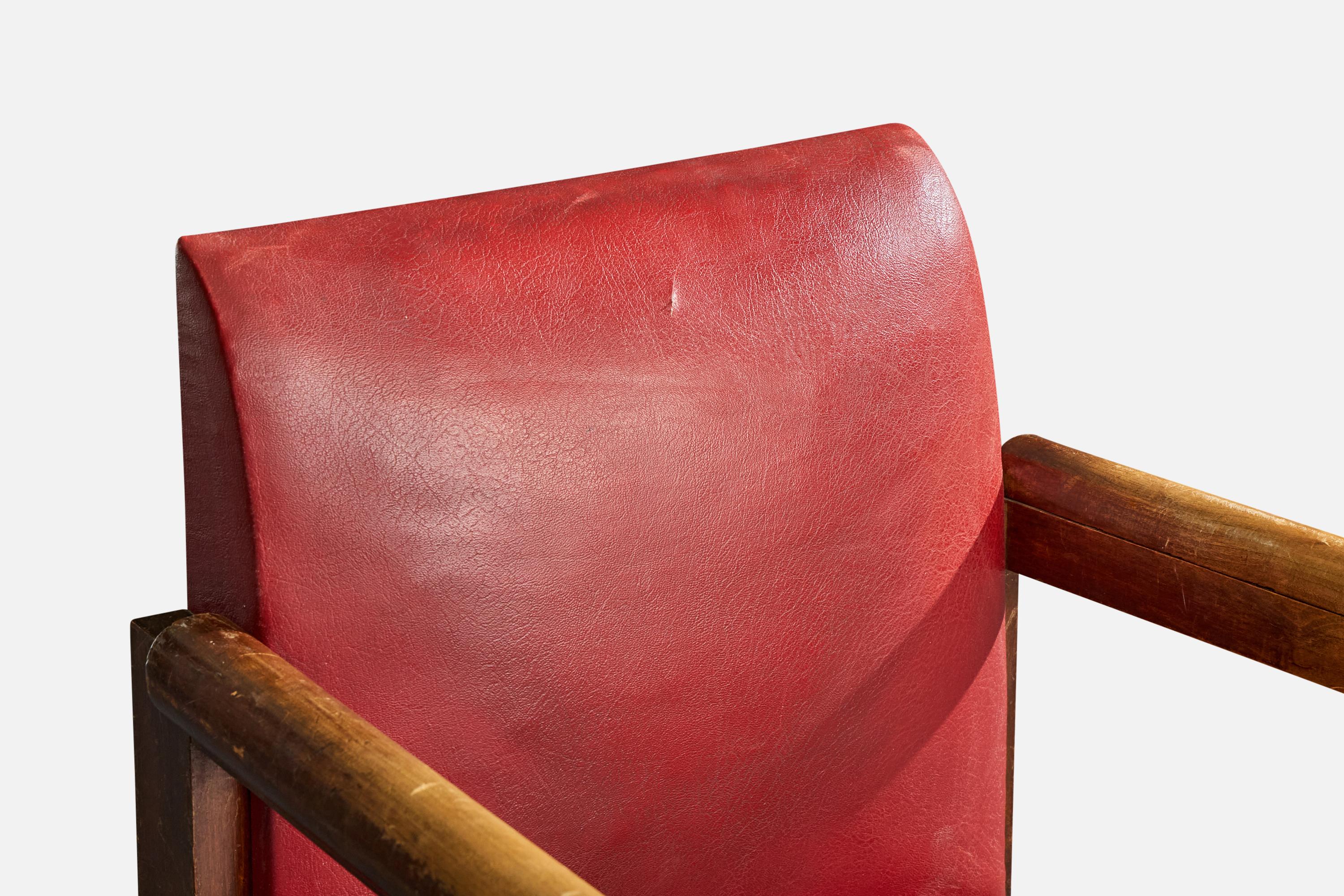 André Sornay, Sessel, Holz, Leder, Frankreich, 1940er Jahre im Angebot 2