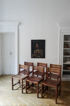 Set di sei sedie a doghe in faggio massiccio André Sornay, 1960 Lyon Mid-Century Modern