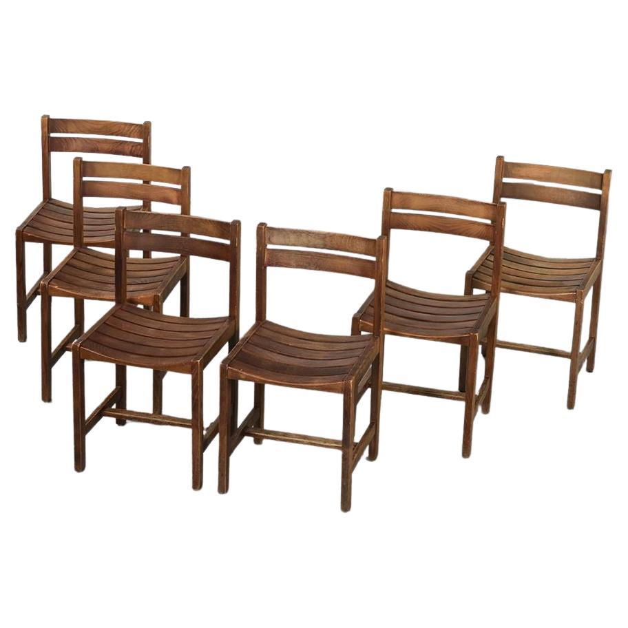 Andre Sornay Beech Slatted Wood Dining Chairs, France, circa 1960