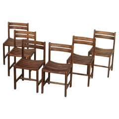 Antique Andre Sornay Beech Slatted Wood Dining Chairs, France, circa 1960 Mid Century