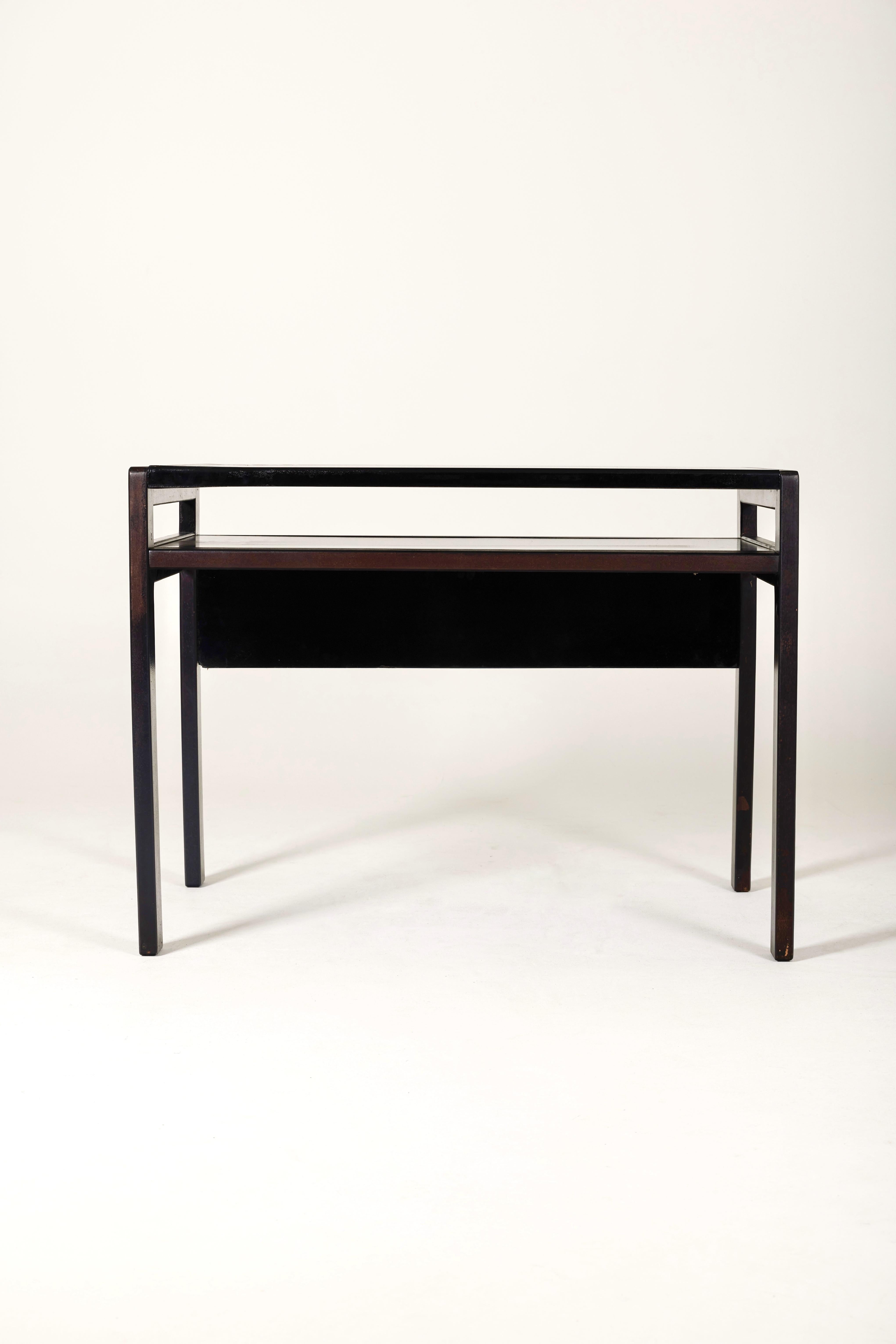 André Sornay Black Lacquered Desk, 1960s In Good Condition In PARIS, FR